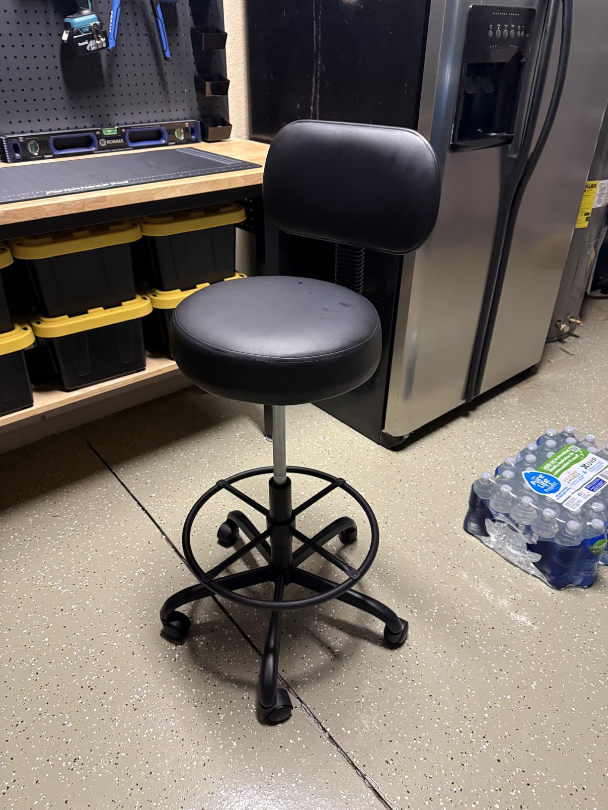 SUPERJARE Drafting Chair with Back, Adjustable Foot Rest Rolling Stool, Multi-Purpose Office Desk Chair, Thick Seat Cushion for Home Bar Kitchen Shop - Black customer photo 2