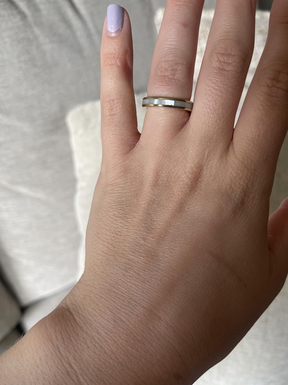 4mm 6mm Womens Rose Gold Tungsten Carbide Ring with Mother of Pearl Shell/Marble Inlaid Wedding Band Comfort Fit Size 5-12 customer photo 1