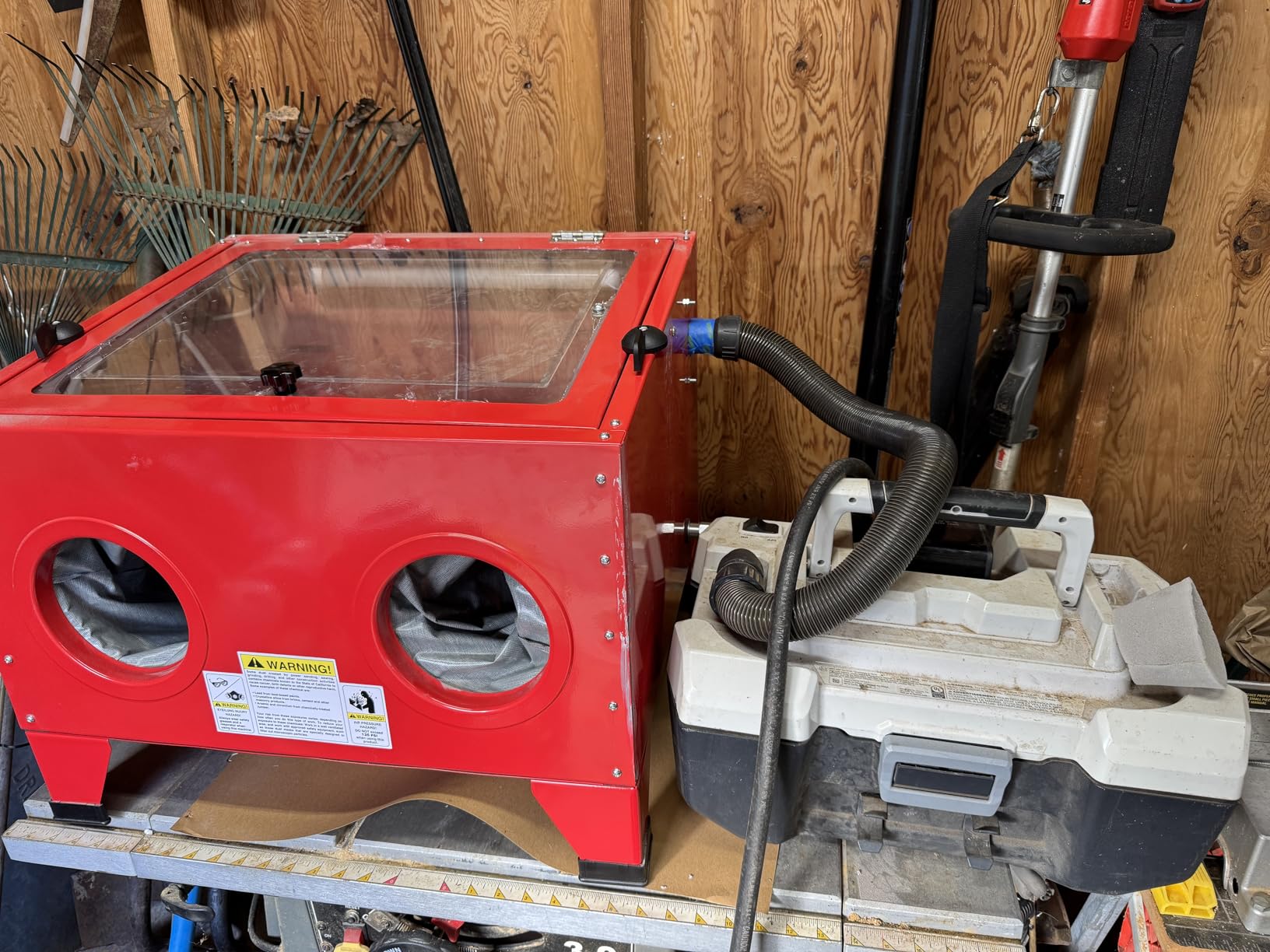 25 Gallon Sandblasting Cabinet, 40-80 PSI Power Air Sandblasting with Blasting Gun & 4 Nozzle for Stain, Removal, Paint, Heavy Duty Steel Bench Top Sand Blaster customer photo 1