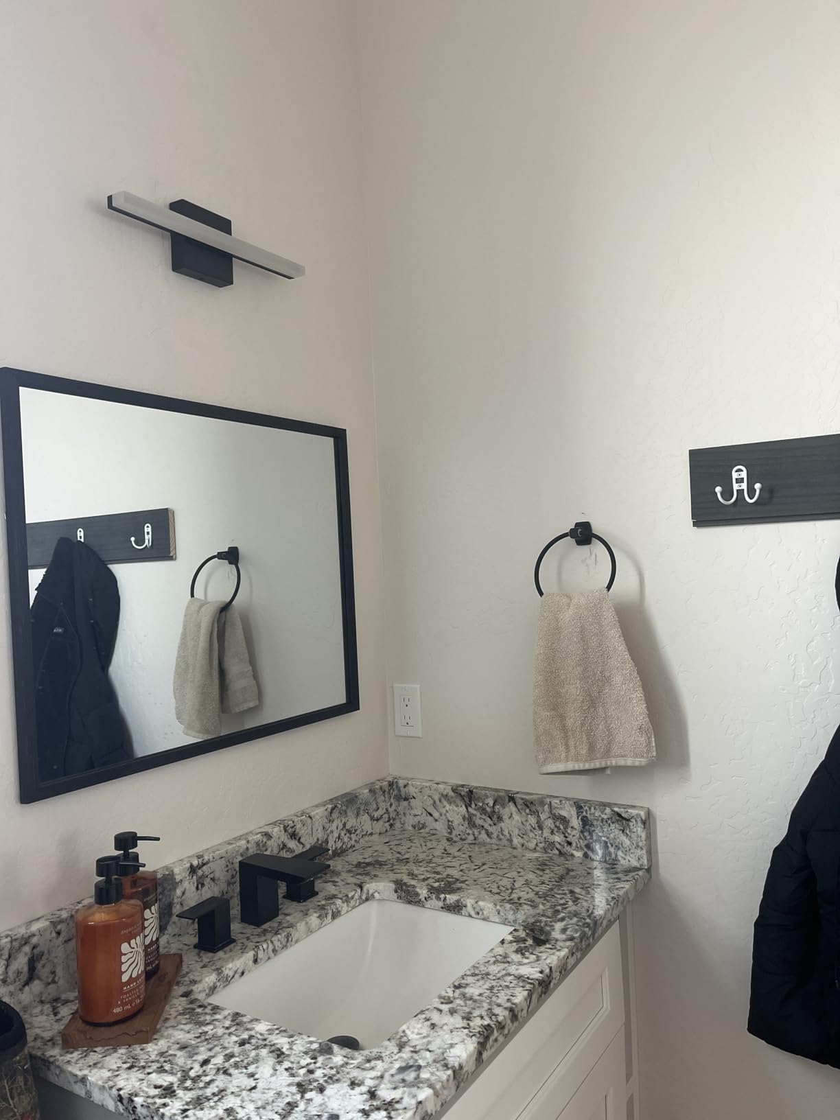 Combuh Black Bathroom Light Fixtures Over Mirror Lighting Gentle, 9W 16 Inch Modern LED Small Vanity Lamp Bar IP44 Slim Linear Bath Wall Sconces for Restroom Indoor Cool White 6000K customer photo 1