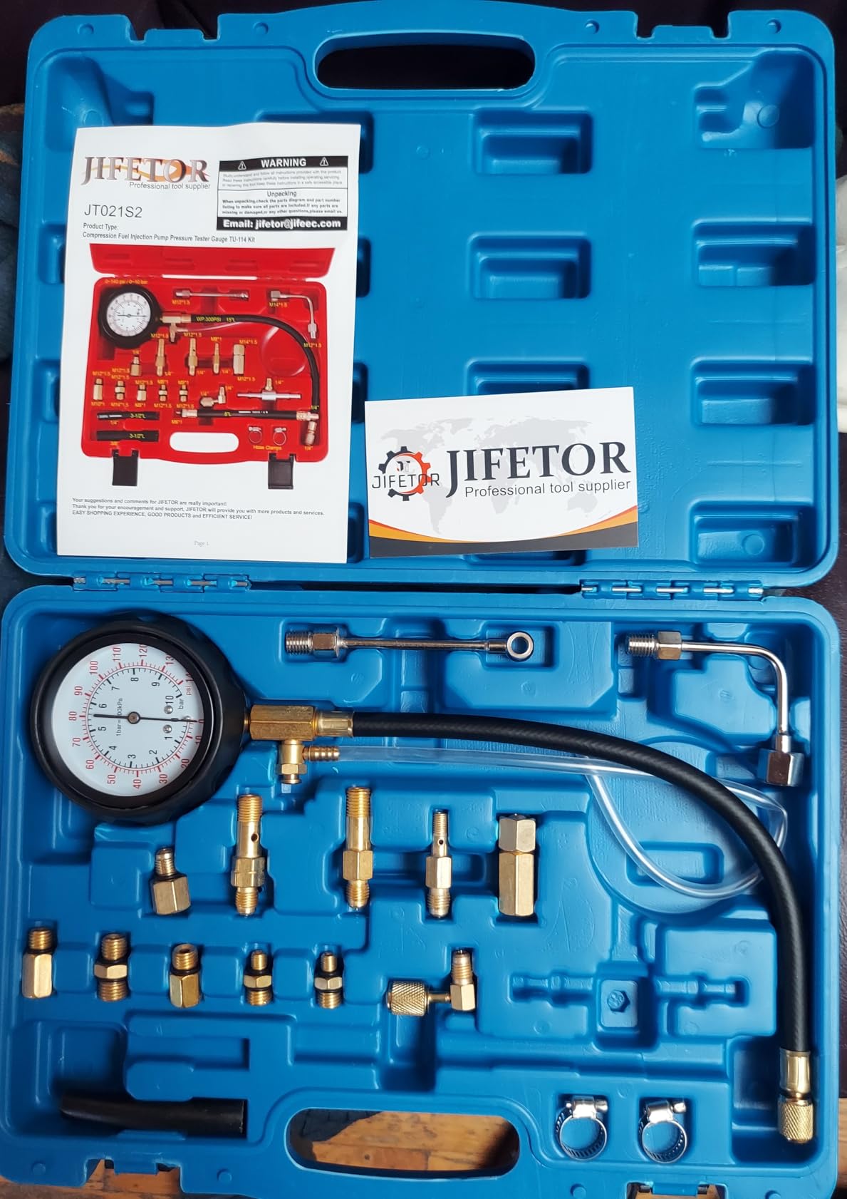JIFETOR Fuel Injection Pump Pressure Tester Gauge Kit, Car Gasoline Gas Fuel Oil Injector Test Manometer Tool Set 0-140PSI, Universal for Auto Truck SUV Motorcycle ATV RV customer photo 1