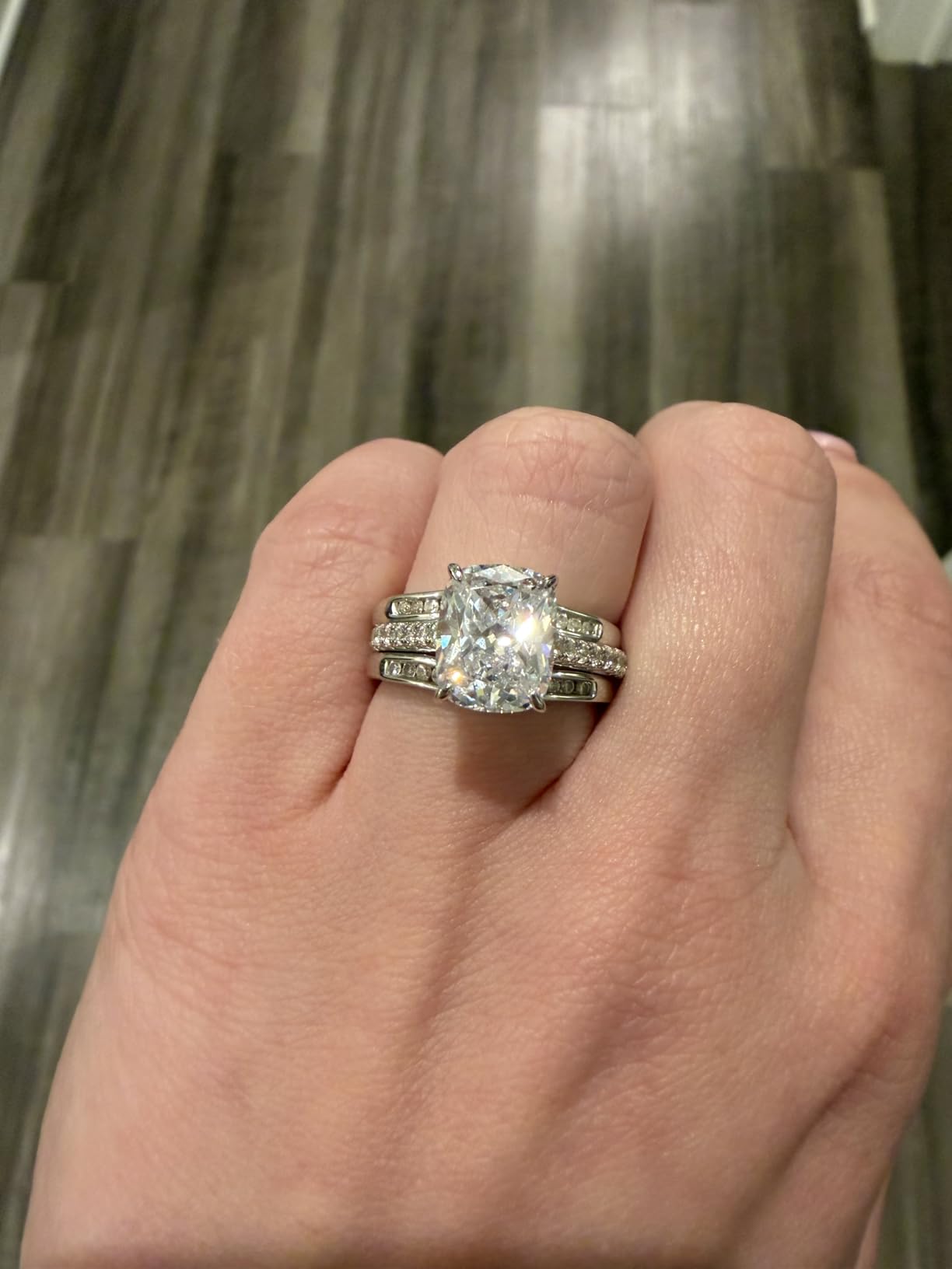 Bo.Dream Cushion Cut Cubic Zirconia CZ Platinum Plated Sterling Silver Engagement Rings customer photo 1