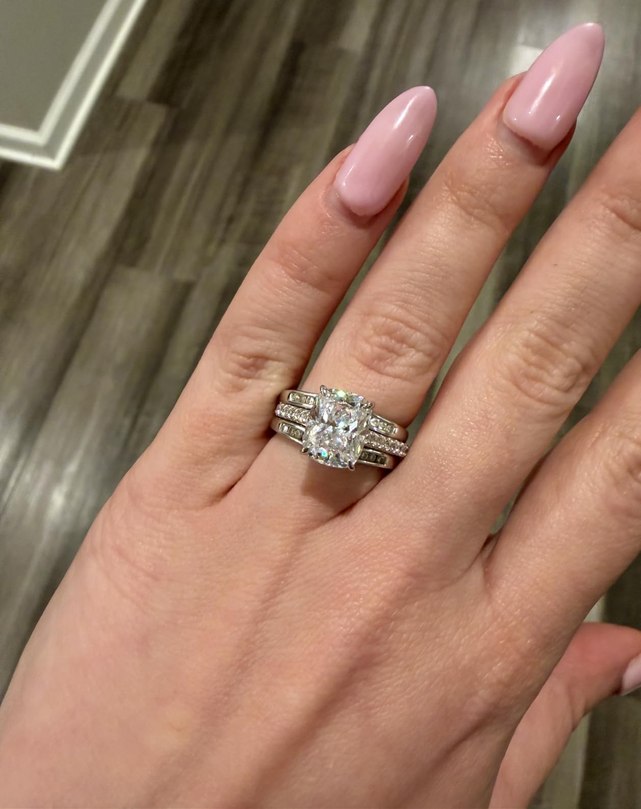 Bo.Dream Cushion Cut Cubic Zirconia CZ Platinum Plated Sterling Silver Engagement Rings customer photo 2