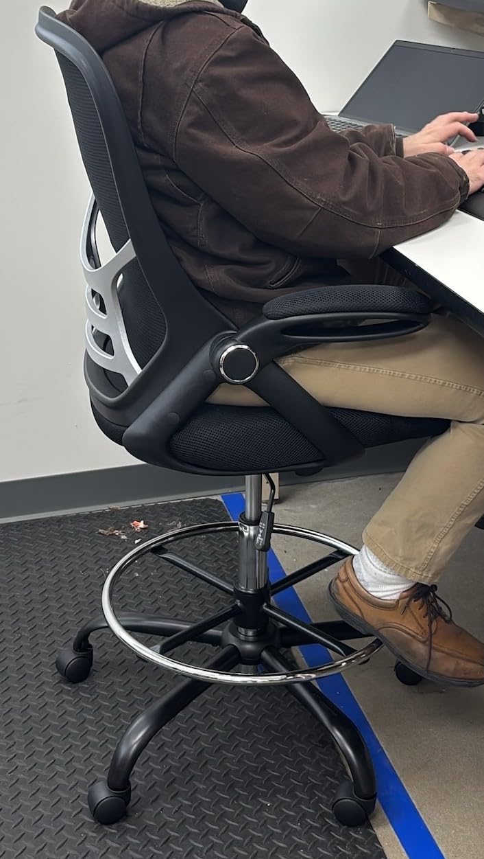HYLONE Drafting Chair Tall Office Chair High-Back Mesh Standing Desk Stool with Adjustable Footrest Ring and Flip-Up Arms Black customer photo 1