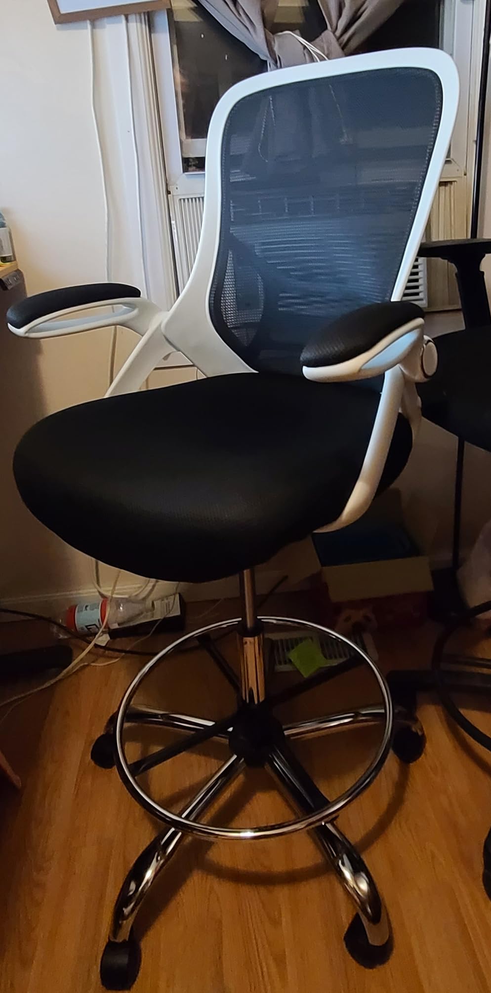 HYLONE Drafting Chair Tall Office Chair High-Back Mesh Standing Desk Stool with Adjustable Footrest Ring and Flip-Up Arms Black customer photo 2