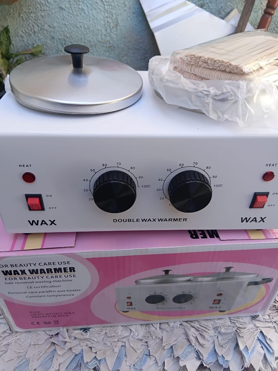 Wax Warmer Double Pot, Professional Electric Heater for Facial, Body, Spa, and Salon, 1.2L Dual Adjustable Temperature with 100 Wooden Craft Sticks, Hair Removal customer photo 2