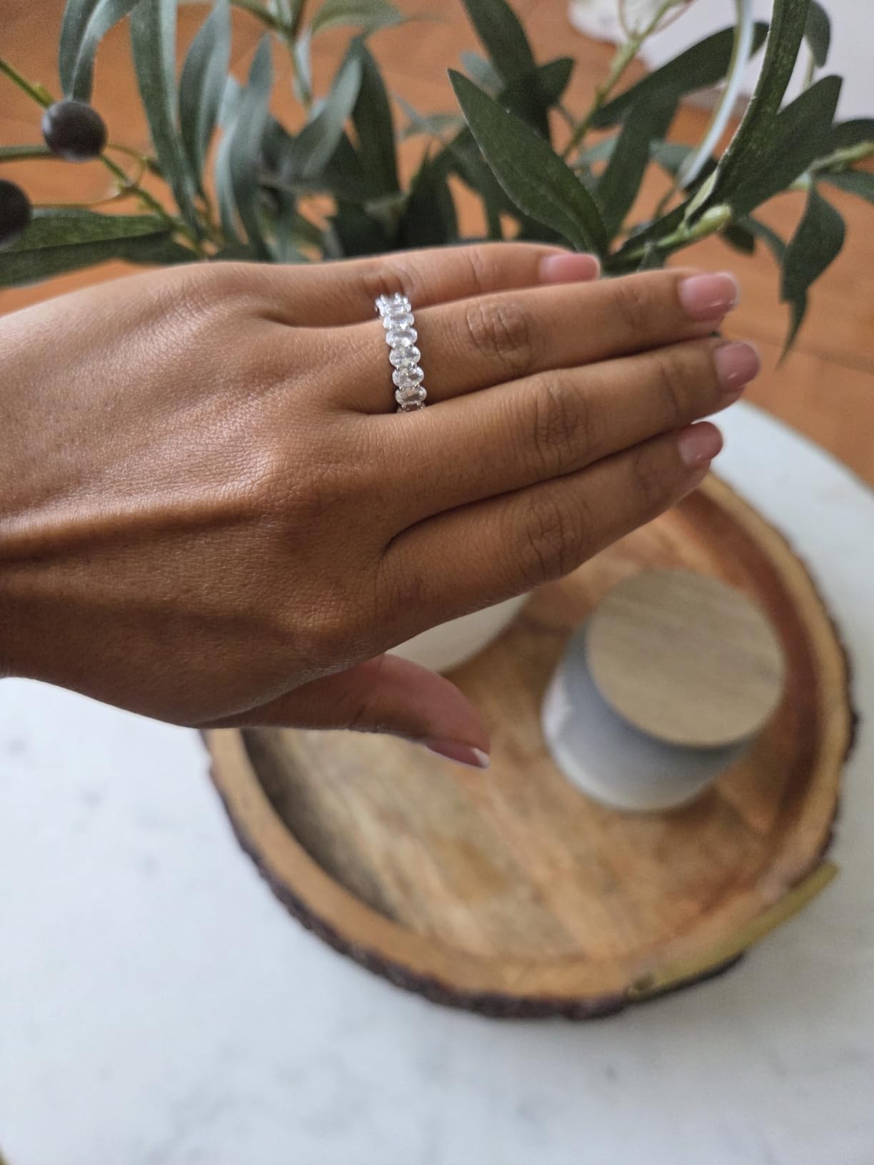 14K Gold Plated Eternity Ring for Women - Statement Eternity Band Rings with Oval Cubic Zirconia - Stackable Wedding Band customer photo 2