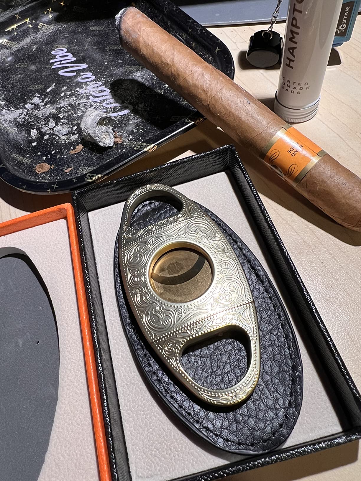 Cigar Cutter Gold Carving Stainless Steel Double Blades Cigar Guillotine customer photo 2