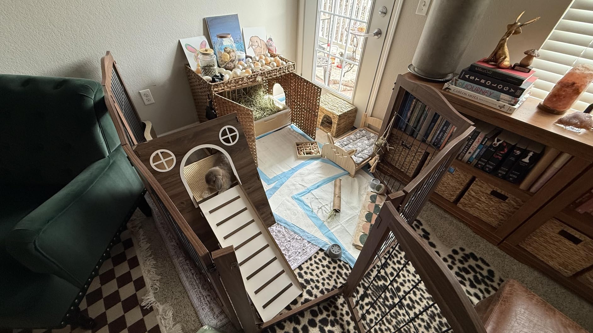 unipaws Pet Playpen with Wood and Wire, 6 Panels Extra Wide Freestanding Walk Through Dog Gate with 4 Support Feet, Foldable Stairs Barrier Pet Exercise Pen for Dogs Cats customer photo 2