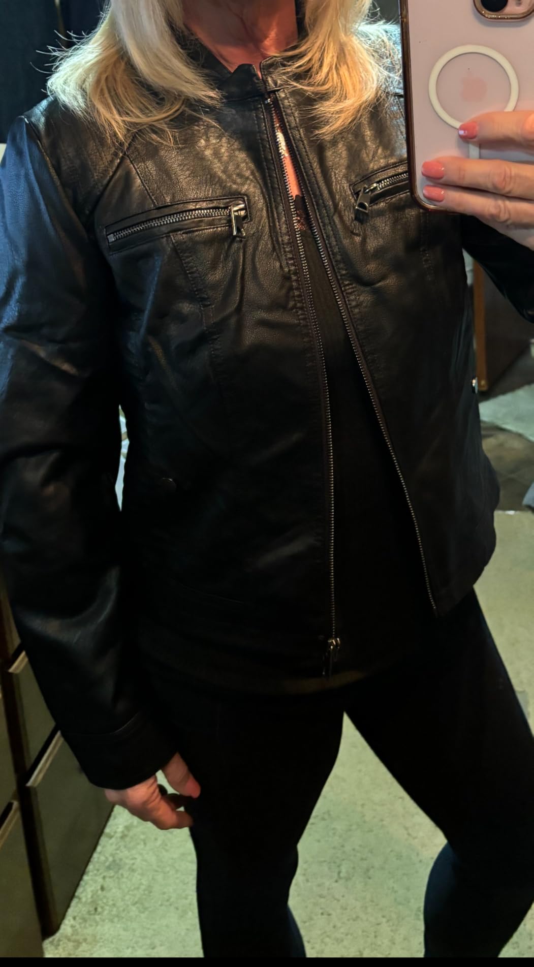Fahsyee Black Faux Leather Jackets for Women Motorcycle PU Moto Biker Outwear Coat customer photo 1