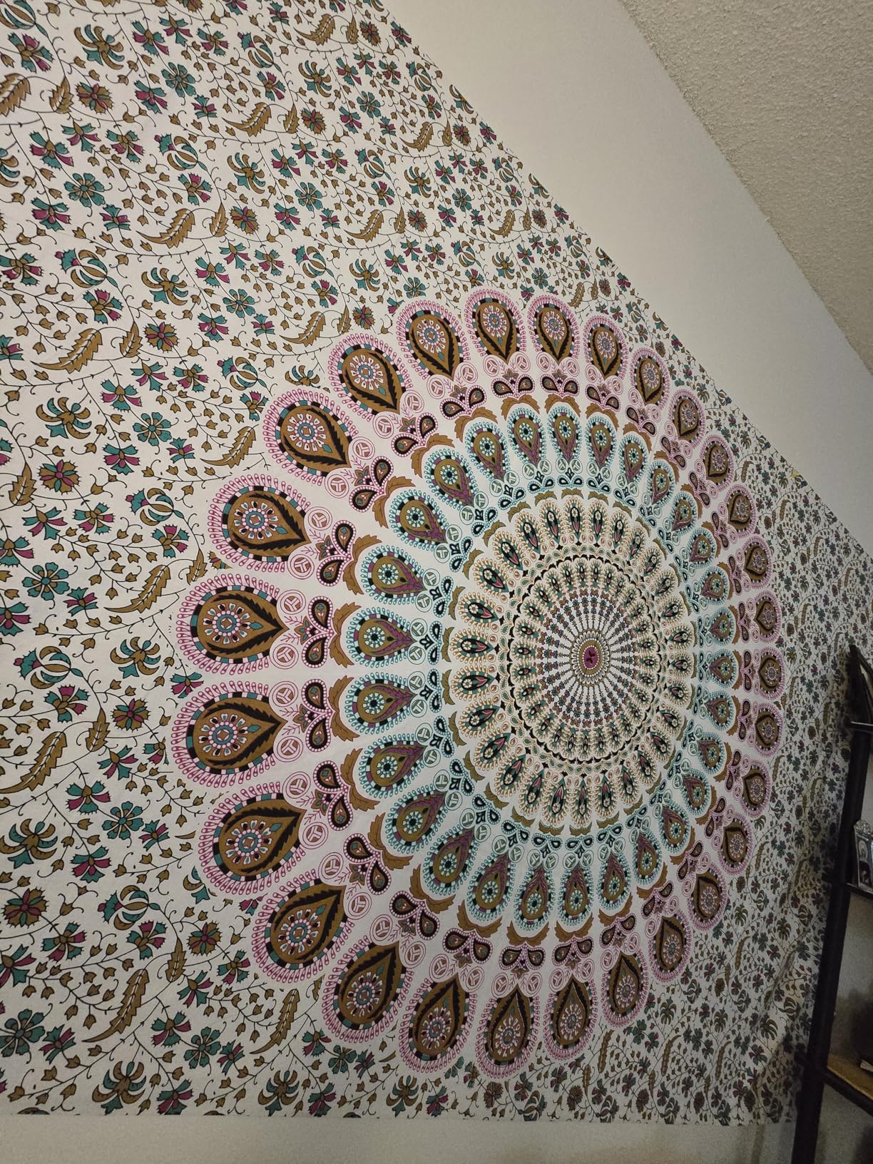 Bless International Handmade Indian hippie Bohemian Psychedelic Peacock Mandala Wall hanging College Dorm Beach Throws Table Cloth Bedding Tapestry (Blue Green, Medium(54x60Inches)(137x152cms)) customer photo 1