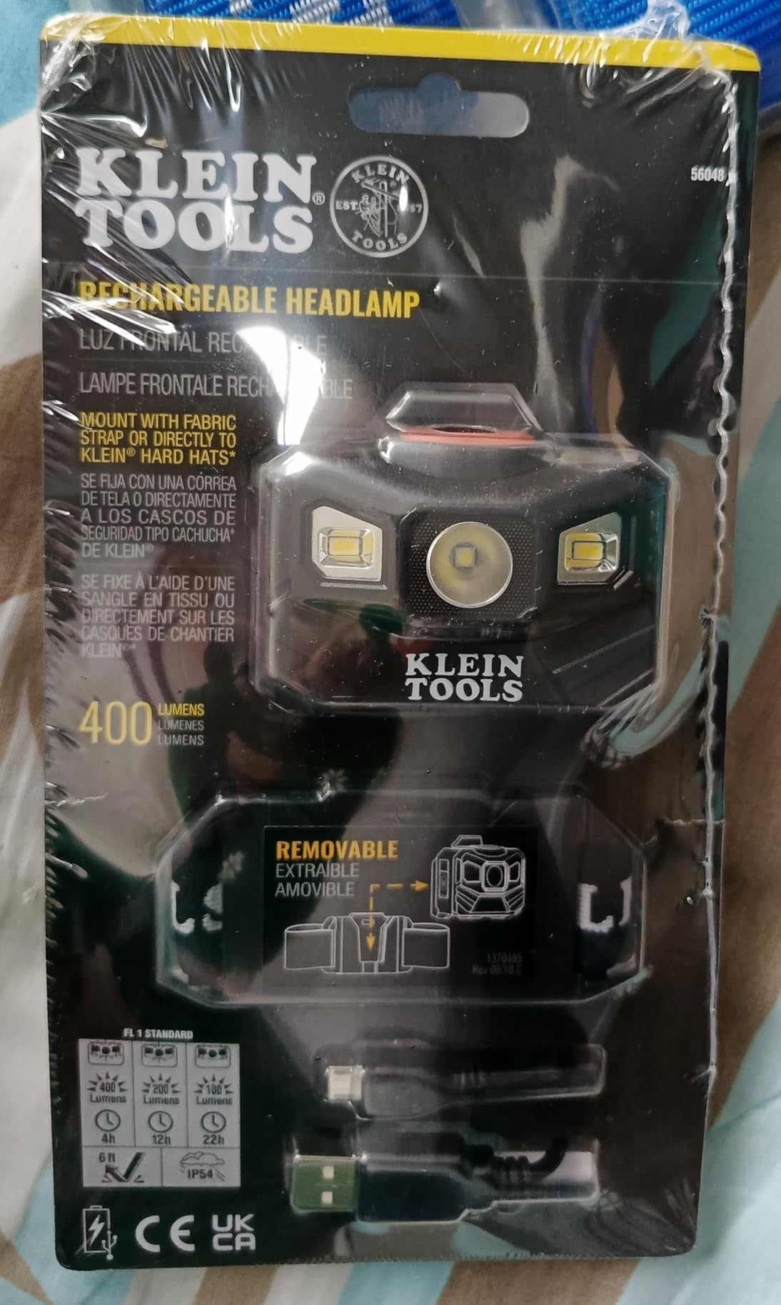 Klein Tools 56048 Rechargeable LED Headlamp, Adjustable Fabric Strap, 400 lms, All-Day Runtime, for Work customer photo 1