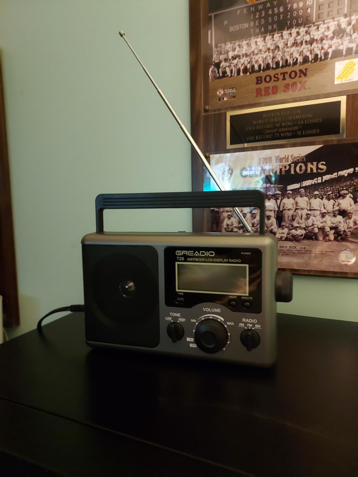 Greadio Portable Shortwave Radio with Best Reception, AM FM Transistor, LCD Display, Time Setting, Battery Operated by 4 D Cell Batteries or AC Power, Big Speaker, Earphone Jack for Gift, Elder, Home customer photo 1