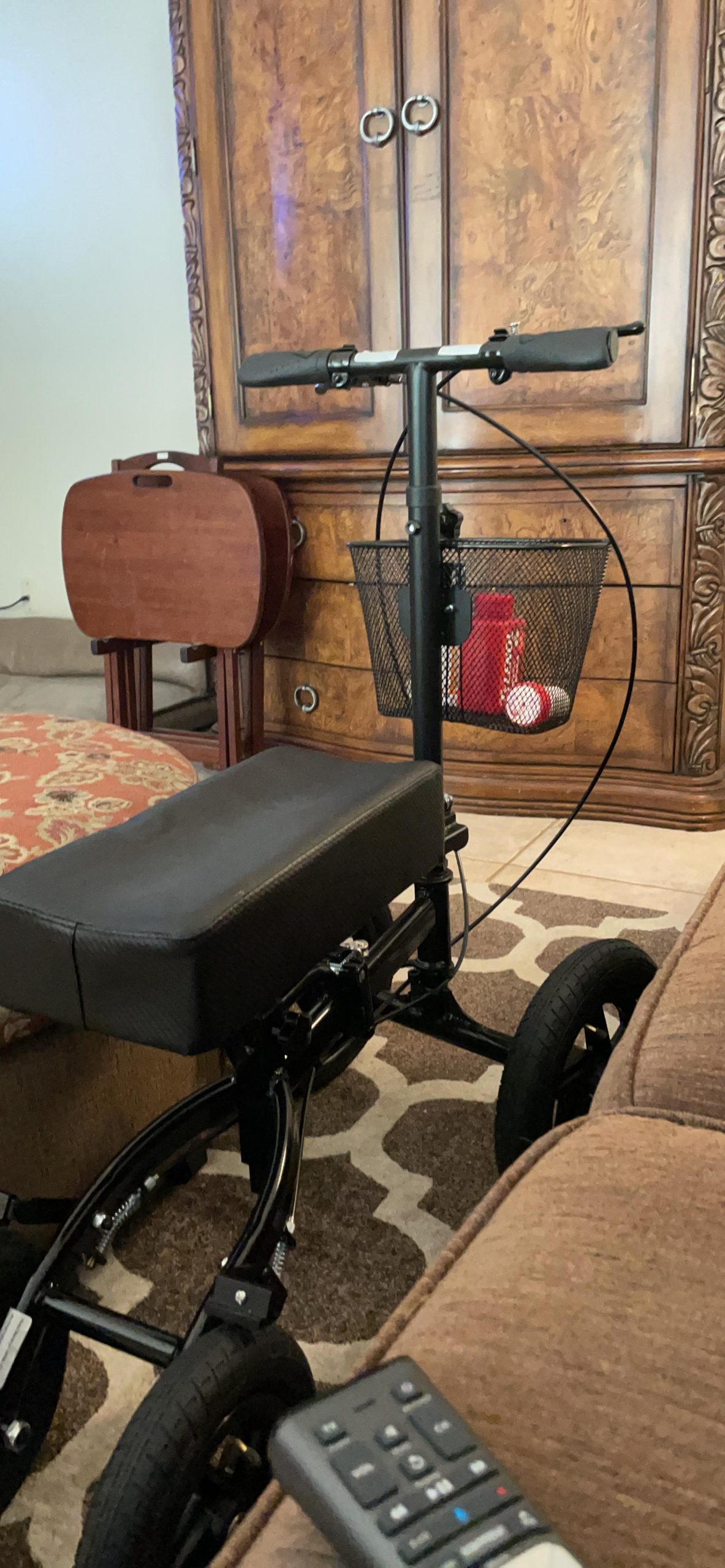 KneeRover Quad All Terrain Foldable Medical Steerable Knee Walker Scooter, Walking Aid Roller for Foot Injuries, Height Adjustable Crutch Alternative, Deluxe Brake System & Basket (Black) customer photo 1