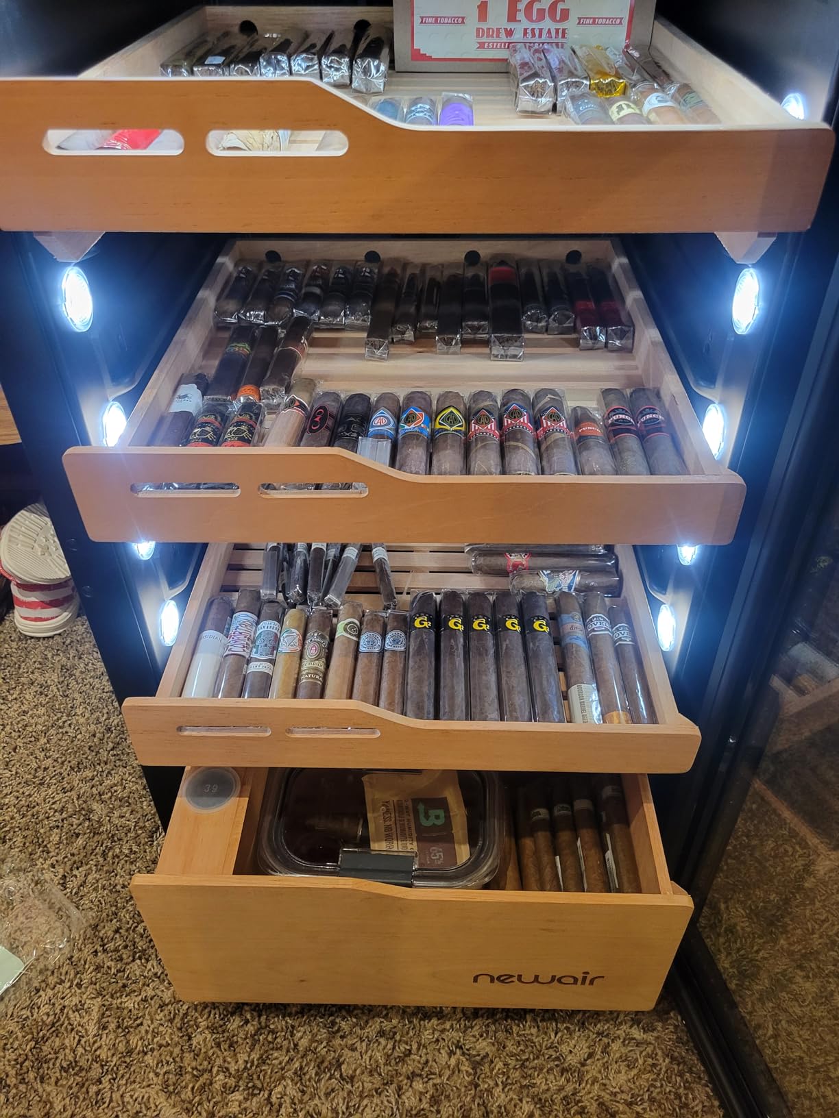 NewAir 840 Count Electric Cigar Humidor Cabinet | Freestanding Cigar Cooler with Spanish Cedar Drawers, Electronic Humidity & Temperature Control | LED Lighting and Opti-Temp Heating & Cooling customer photo 2