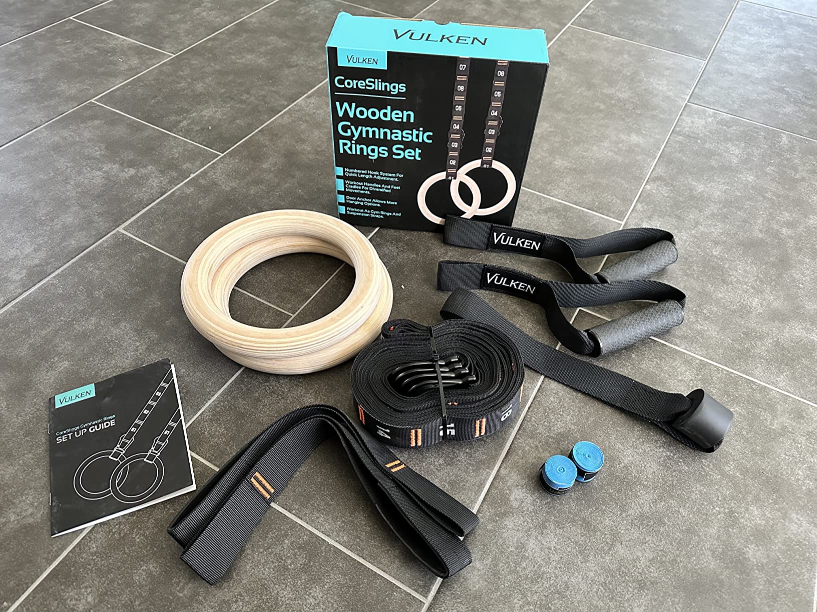 Vulken Wooden Gymnastic Rings with Adjustable Numbered Straps. 1.25'' Olympic Rings for Core Workout, Crossfit, Bodyweight Training. Home Gym Rings with 8.5ft Exercise Straps and Workout Handles customer photo 1