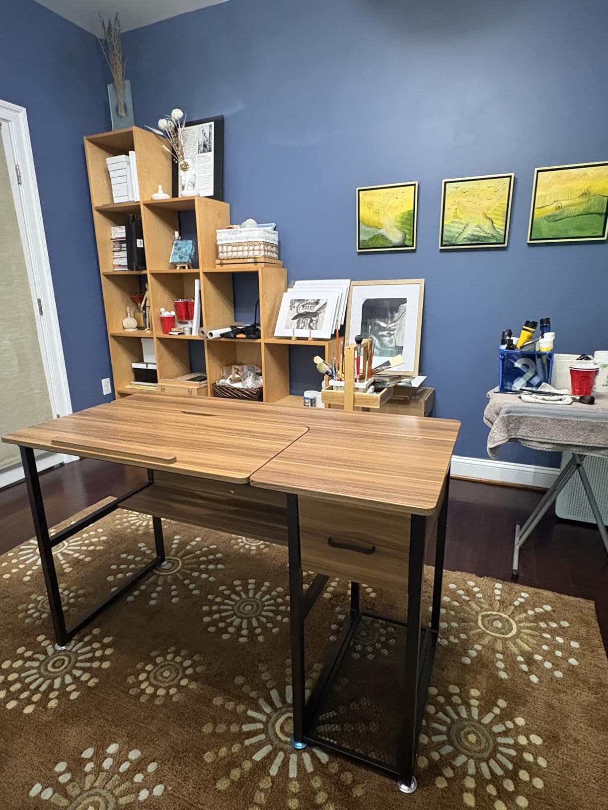 Tribesigns Drafting Table with Storage Drawers, Drawing Computer Desk Artist Craft Table Painting Desk Workstation with Shelves and Tiltable Tabletop for Students, Home Office customer photo 1