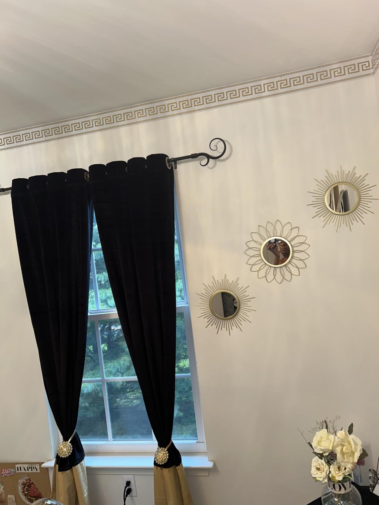 3 Pack Metal Mirrors for Wall Sunburst Wall Mirrors Home Decorative Hanging Wall Art for Living Room Bedroom Entryway (Gold, Flower+Sunburst) customer photo 1
