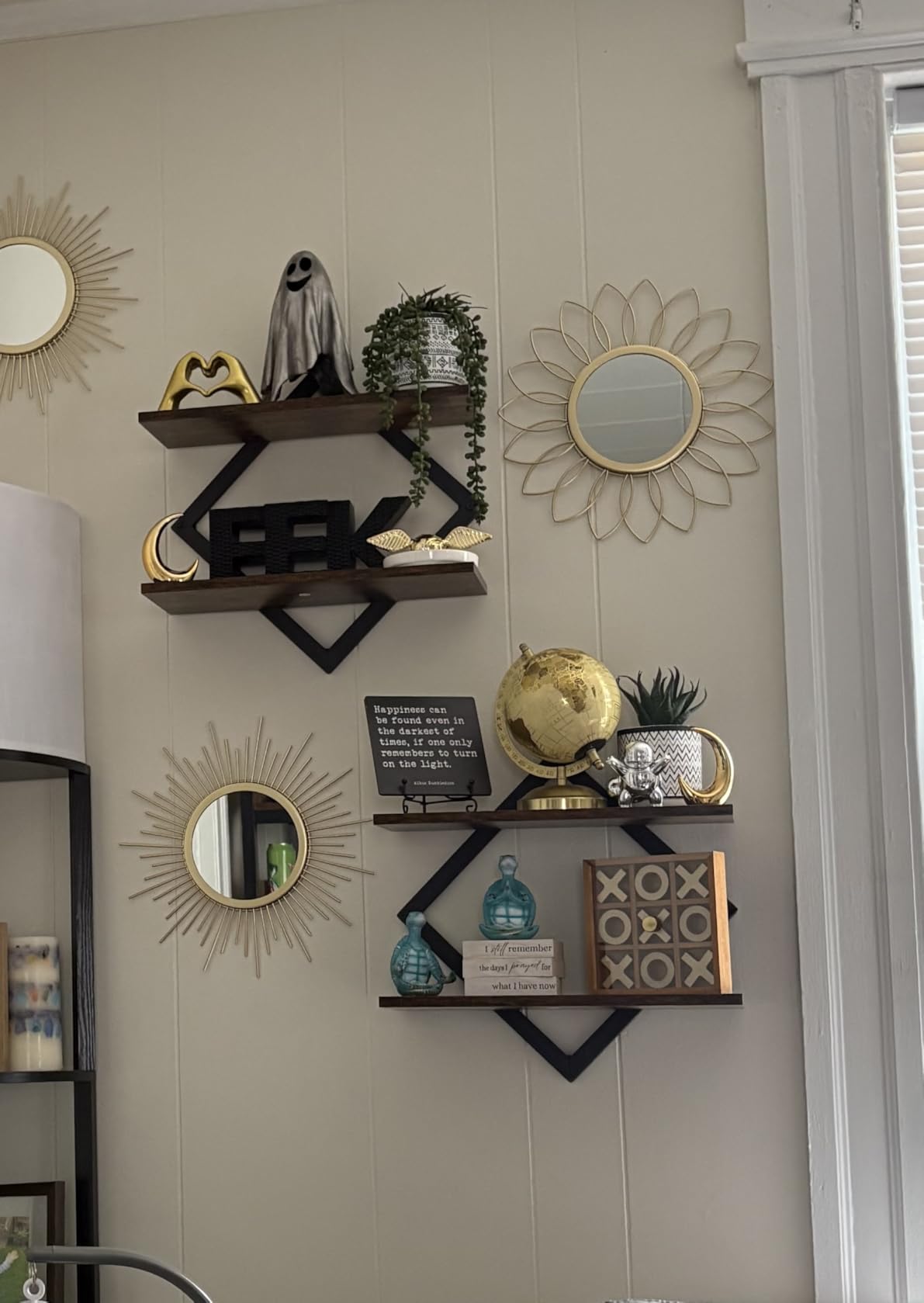 3 Pack Metal Mirrors for Wall Sunburst Wall Mirrors Home Decorative Hanging Wall Art for Living Room Bedroom Entryway (Gold, Flower+Sunburst) customer photo 2