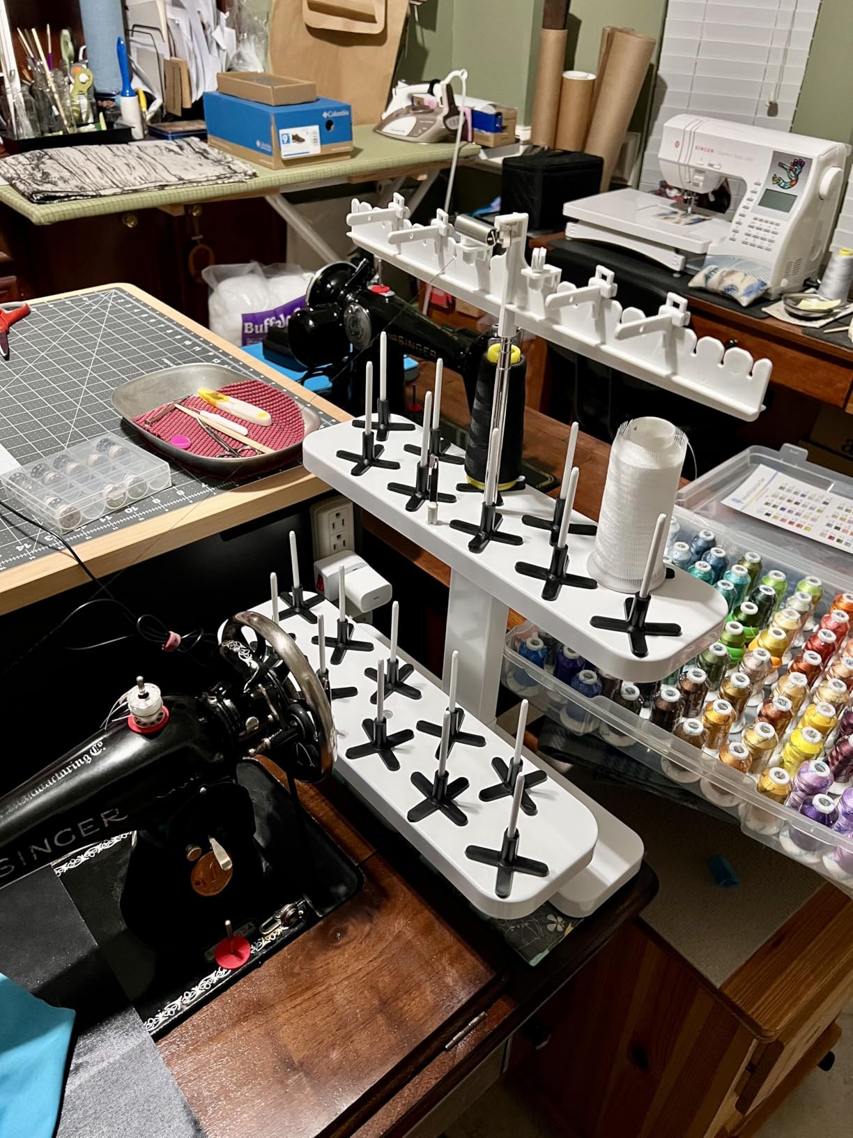 Sew Tech 20 Spool Thread Stand for Embroidery Machine Sewing Quilting Serger Machine, Height Adjustable Cone Thread Holder for Smoother Feed, Large Spool Holder for Brother Singer Babylock Bernina etc customer photo 1