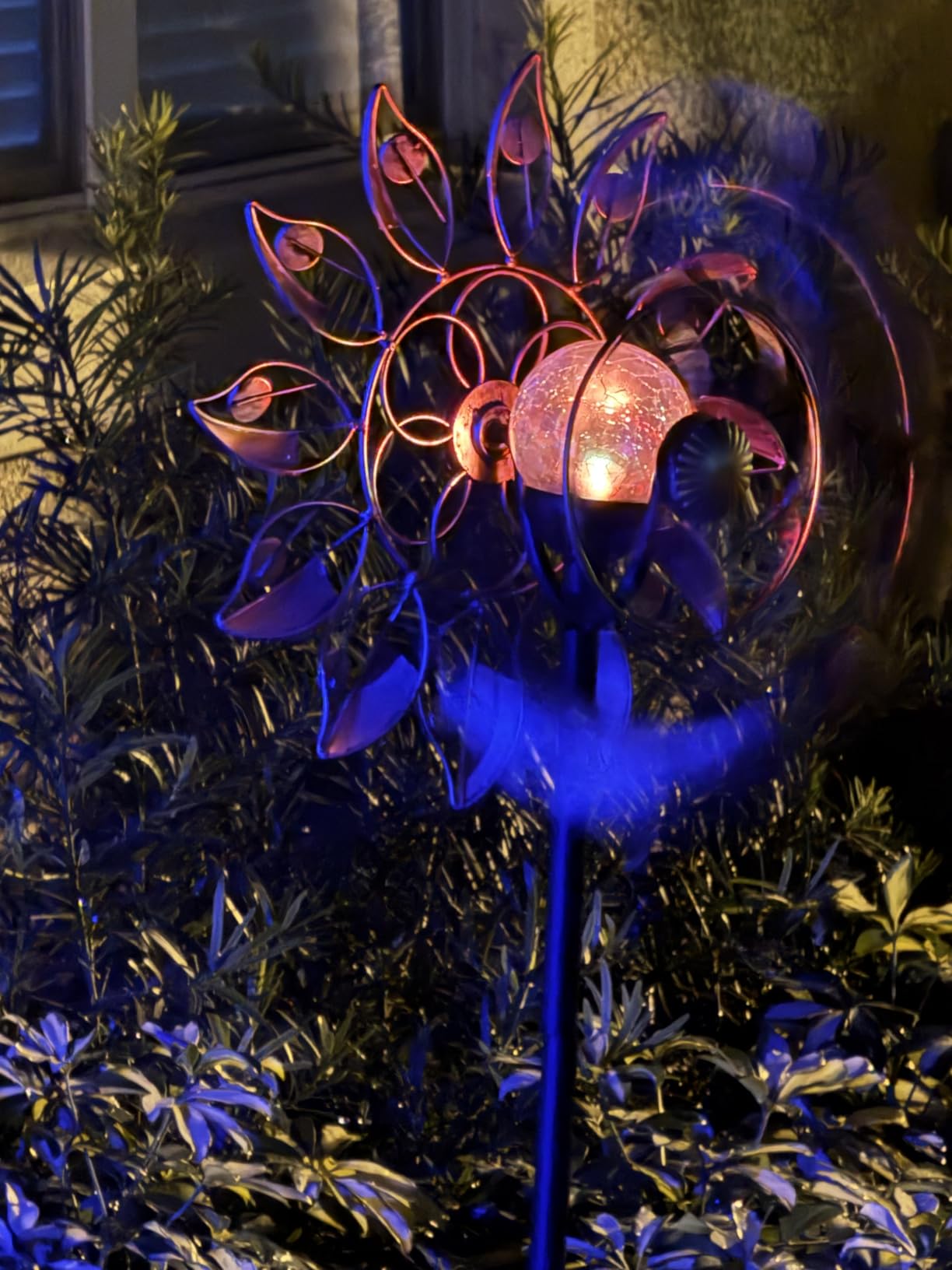 Solar Wind Spinner Multi-Color LED Lighting by Solar Powered Glass Ball with Kinetic Wind Aculptures Dual Direction Decorative Lawn Ornament Wind Mill customer photo 2