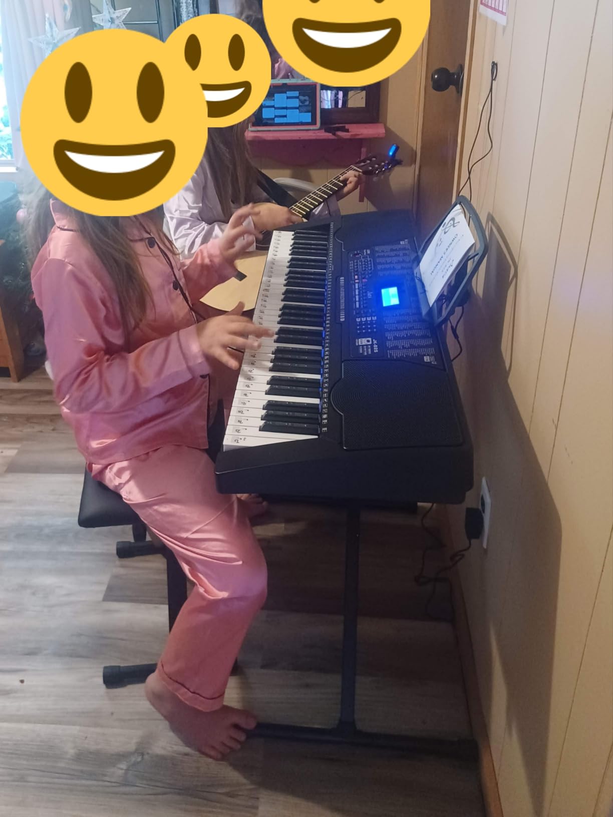 61 Key Portable Electronic Keyboard Piano w/Lighted Full Size Keys, LCD, Headphones, X-Stand, Stool, Music Rest, Microphone, Note Stickers, Built-In Speakers, 3 Teaching Modes customer photo 2