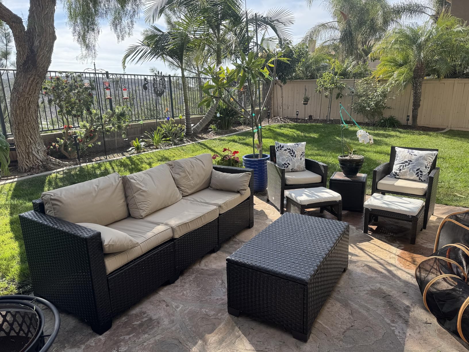 Rattaner Patio Coffee Table with Storage Wicker Outdoor Coffee Table and All-Weather Wicker Side Table with Waterproof Cover, Black customer photo 2