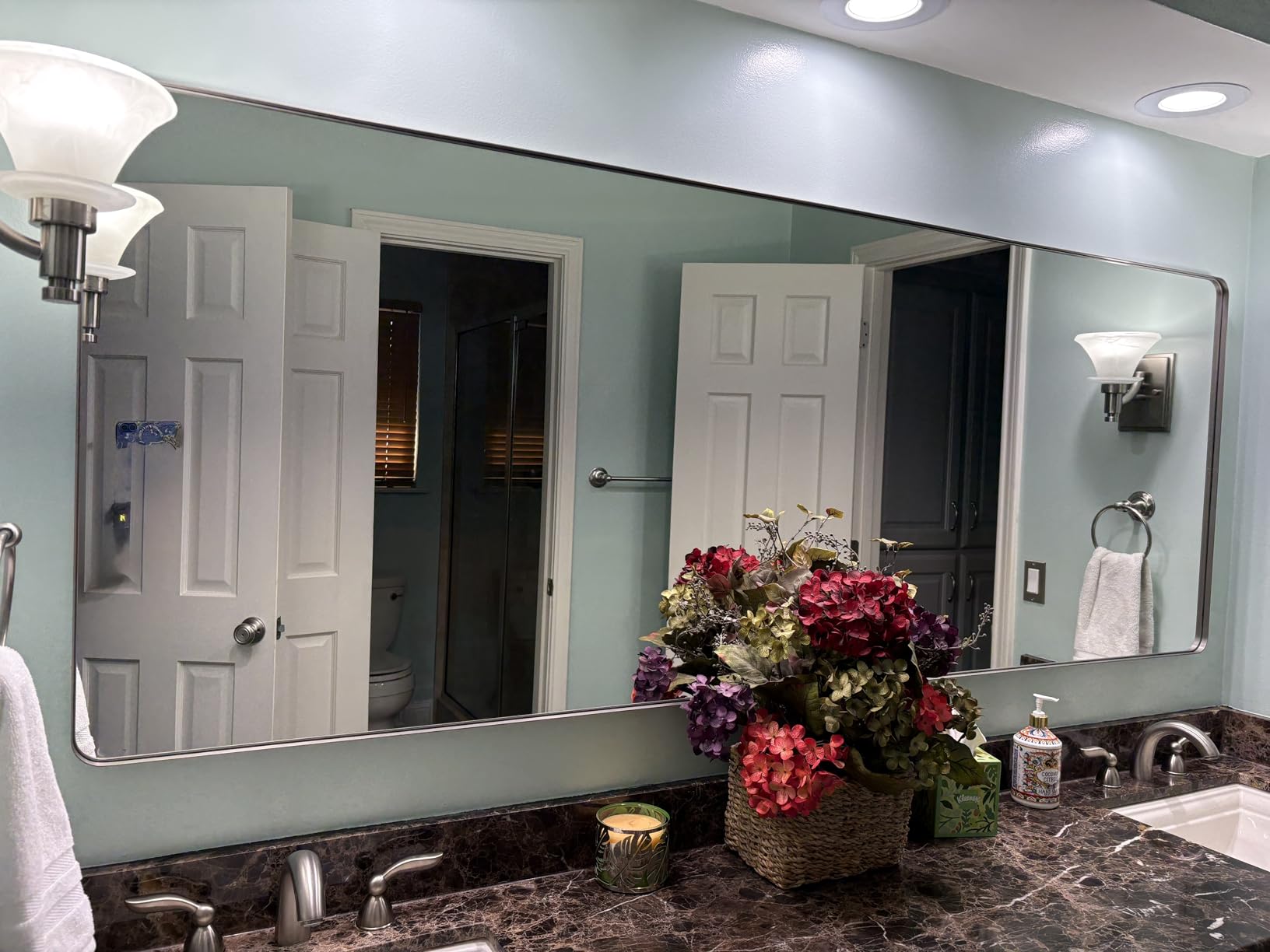 LOAAO Black Metal Framed Bathroom Mirror for Wall, 24X36 Inch Rounded Rectangle Mirror, Matte Black Bathroom Vanity Mirror Farmhouse, Anti-Rust, Hangs Horizontally or Vertically customer photo 2