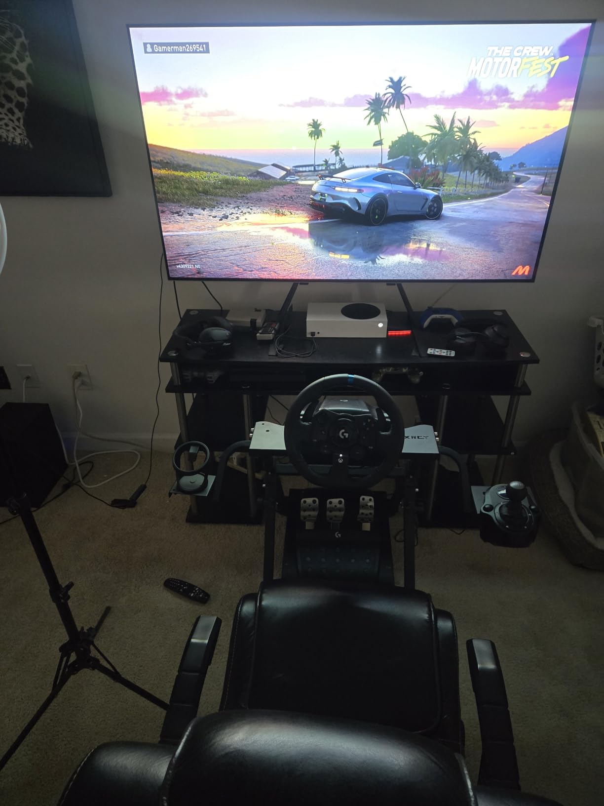 CXRCY Racing Wheel Stand Height Adjustable & Foldable Steering Wheel Stand Compatible with Logitech G920 G29 G27 G25 Gaming Cockpit (Wheel and Pedals Not Included) customer photo 1