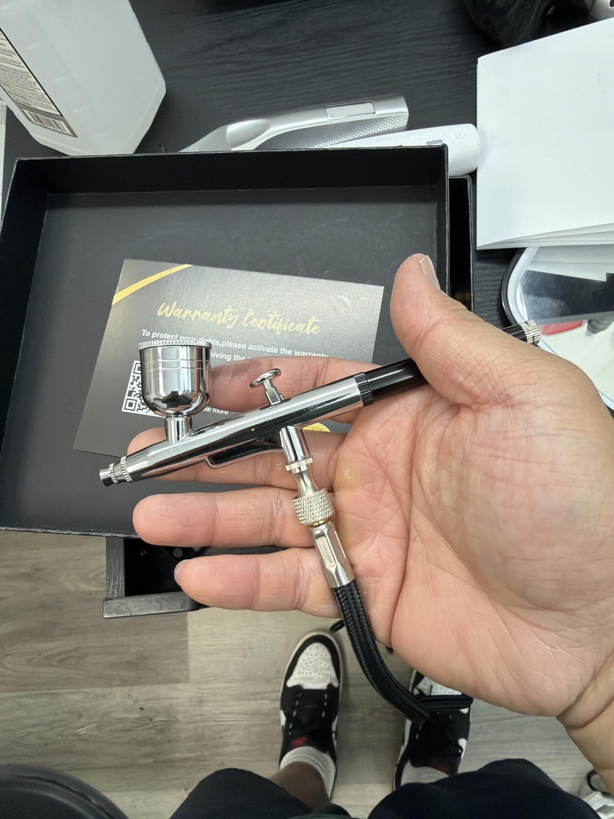 Gocheer Airbrush Kit with Air Compressor, 40 48 PSI High Pressure Air Brush Non-Clogging with 0.2/0.3/0.5mm Nozzle/Cleaning Sets, Ideal for Painting, Modeling, Cake Decor, Makeup (Black, 40 PSI) customer photo 1