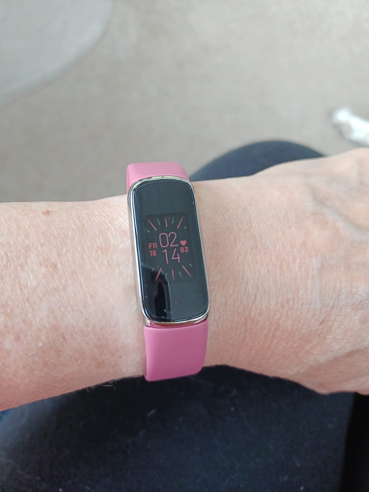 Fitbit Luxe Special Edition Fitness and Wellness Tracker, Gorjana Soft Gold Stainless Steel Parker Link Bracelet, One Size (S & L Peony Classic Bands Included) customer photo 2