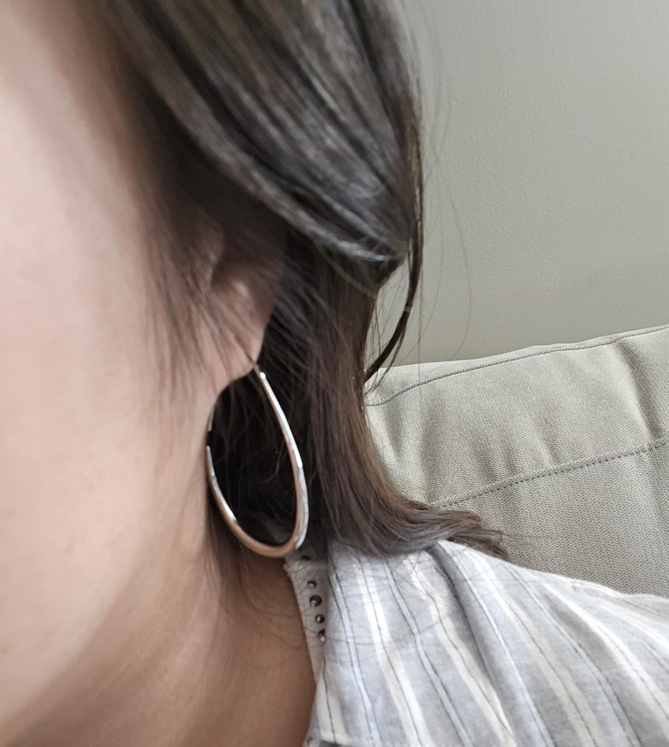 Lightweight Teardrop Hoop Earrings for Women - 14k Gold/White Gold Plated Large Oval Pull Through Hoop Earrings High Polished Statement Jewelry Gift for Women customer photo 1