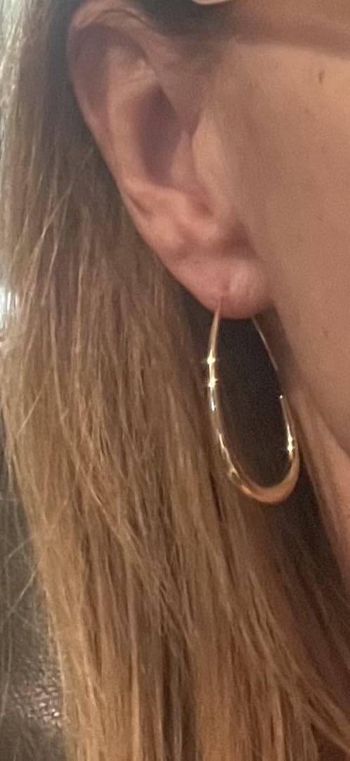 Lightweight Teardrop Hoop Earrings for Women - 14k Gold/White Gold Plated Large Oval Pull Through Hoop Earrings High Polished Statement Jewelry Gift for Women customer photo 2
