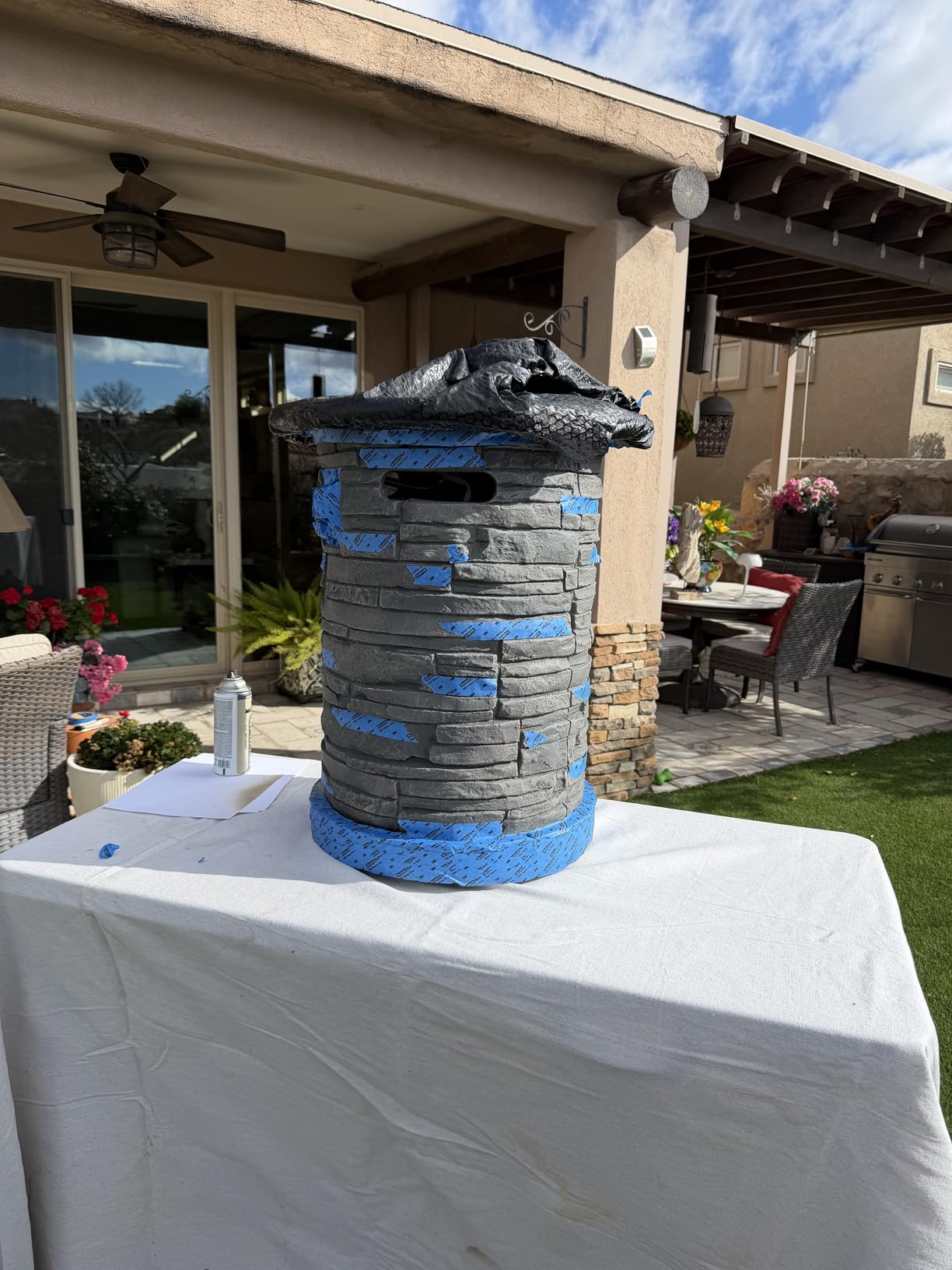 BAIDE HOME Outdoor Propane Fire Pit Table, Round Porcelain Tile Top 22