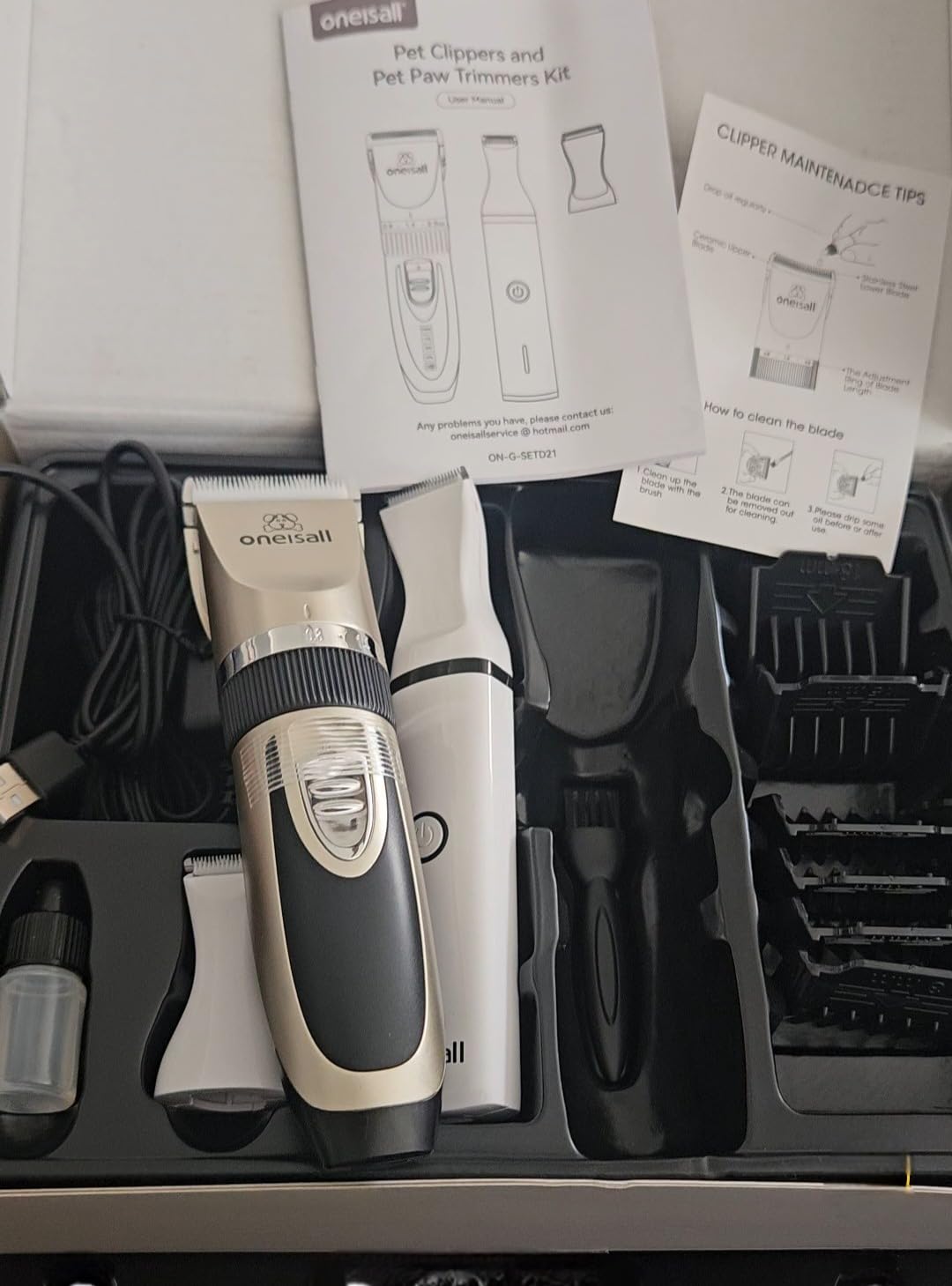 oneisall Dog Clippers and Paw Trimmer Kit 2 in 1 Low Noise Cordless Dog Clippers for Grooming Pet Hair Trimmers for Small and Large Dogs Cats Animals customer photo 2