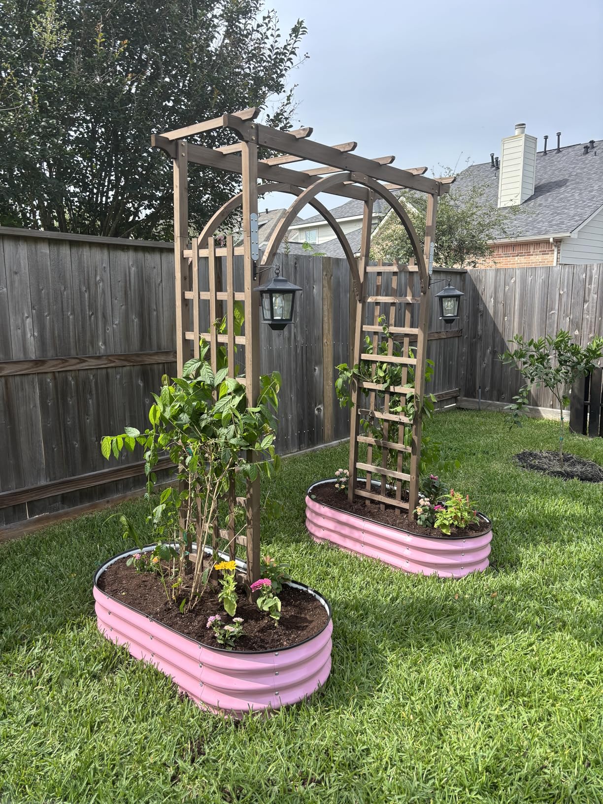 VINGLI 85in Wooden Arbor Garden Arch, Wedding Arch for Ceremony, Wood Trellis for Plant Climbing, Christmas Decor Pergola for Garden Backyard, Lawn (Brown) customer photo 1