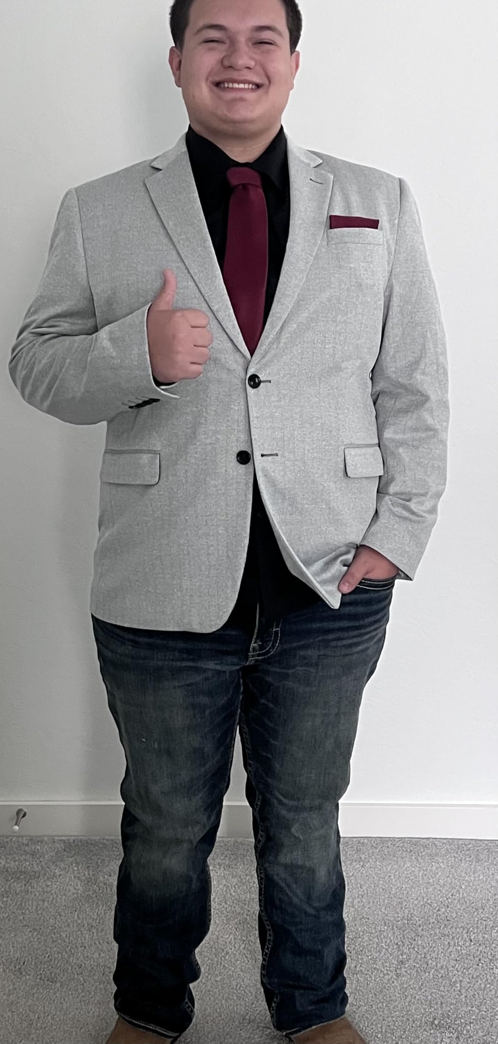Men's Herringbone Blazer Jacket Lightweight Casual Knit Sport Coat customer photo 1