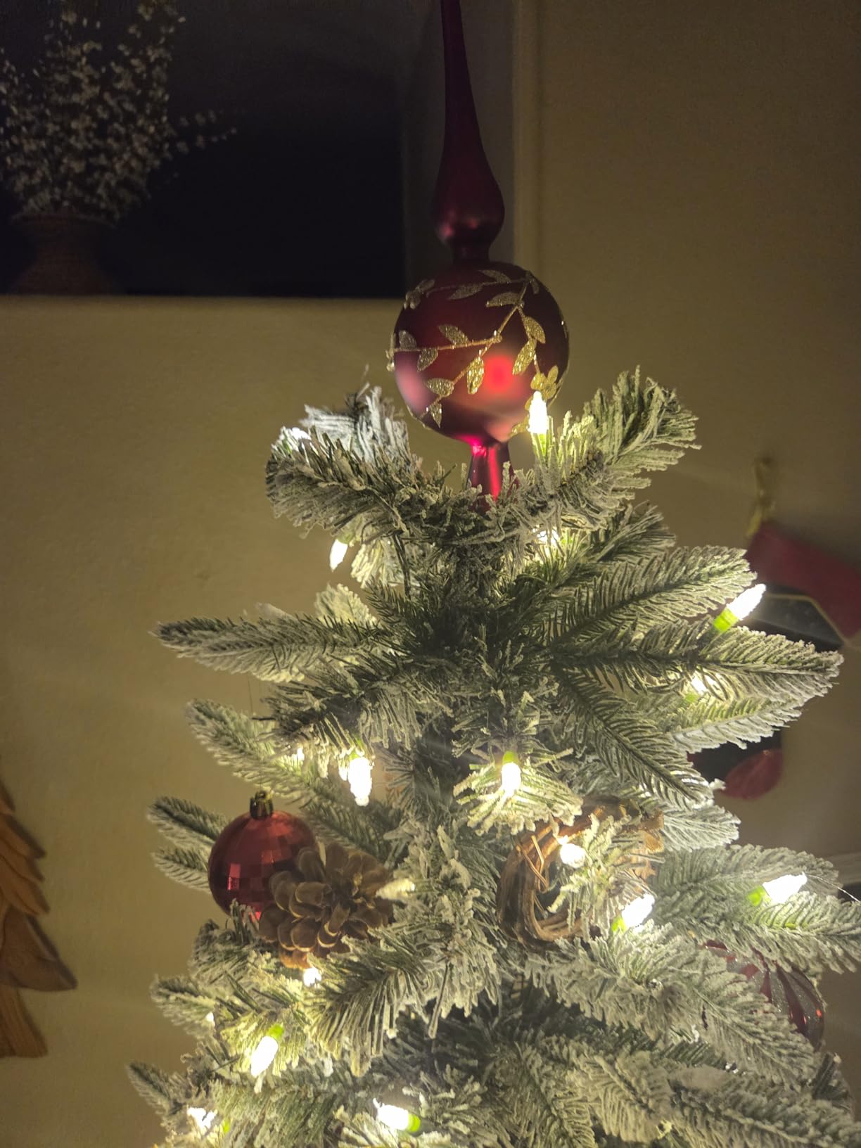 Glass Spherical Christmas Tree Topper Finial Christmas Ornaments with Carved Flowers Holiday Indoor Suitable for Home Party Decoration, 9.8inches, Golden customer photo 1