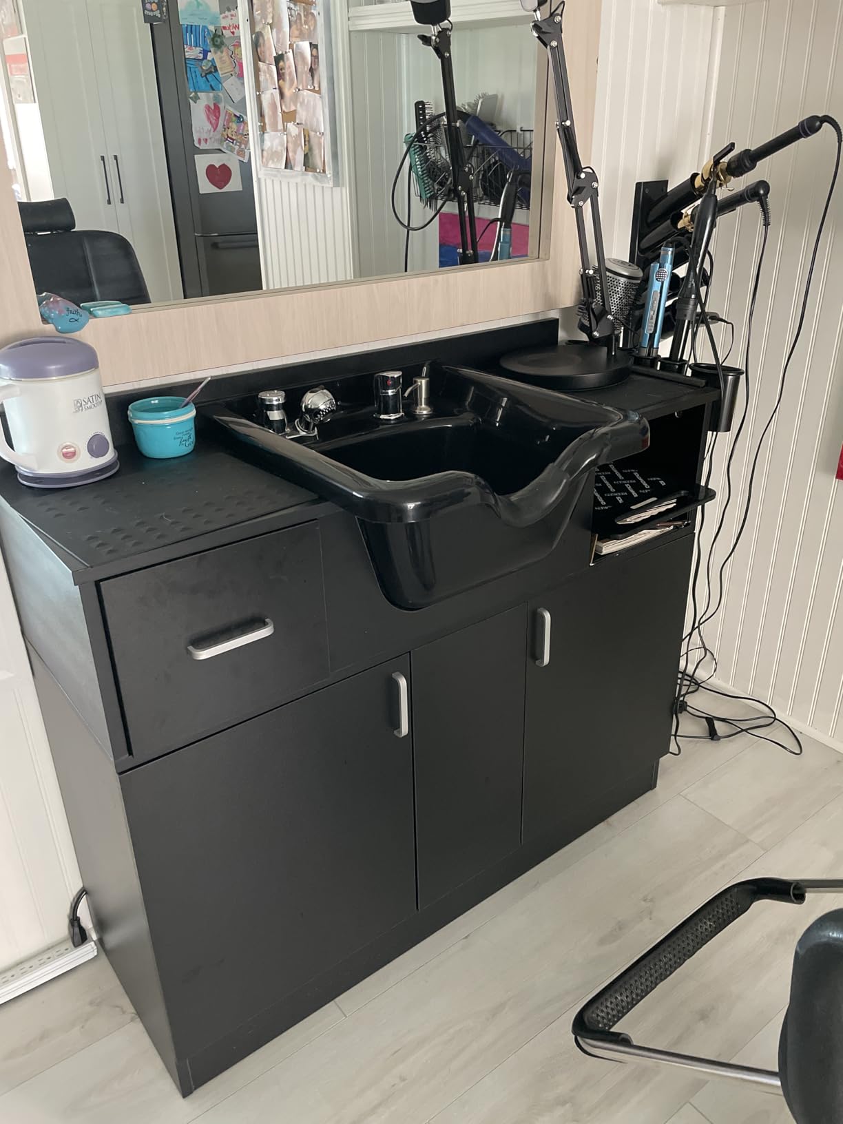 Artist hand Shampoo Backwash Sink Station with Shampoo Bowl Shampoo Station, Backwash Sink Chair Spa Salon Beauty Equipment, Used with Barber Chair and Shampoo Chair(Black) customer photo 1