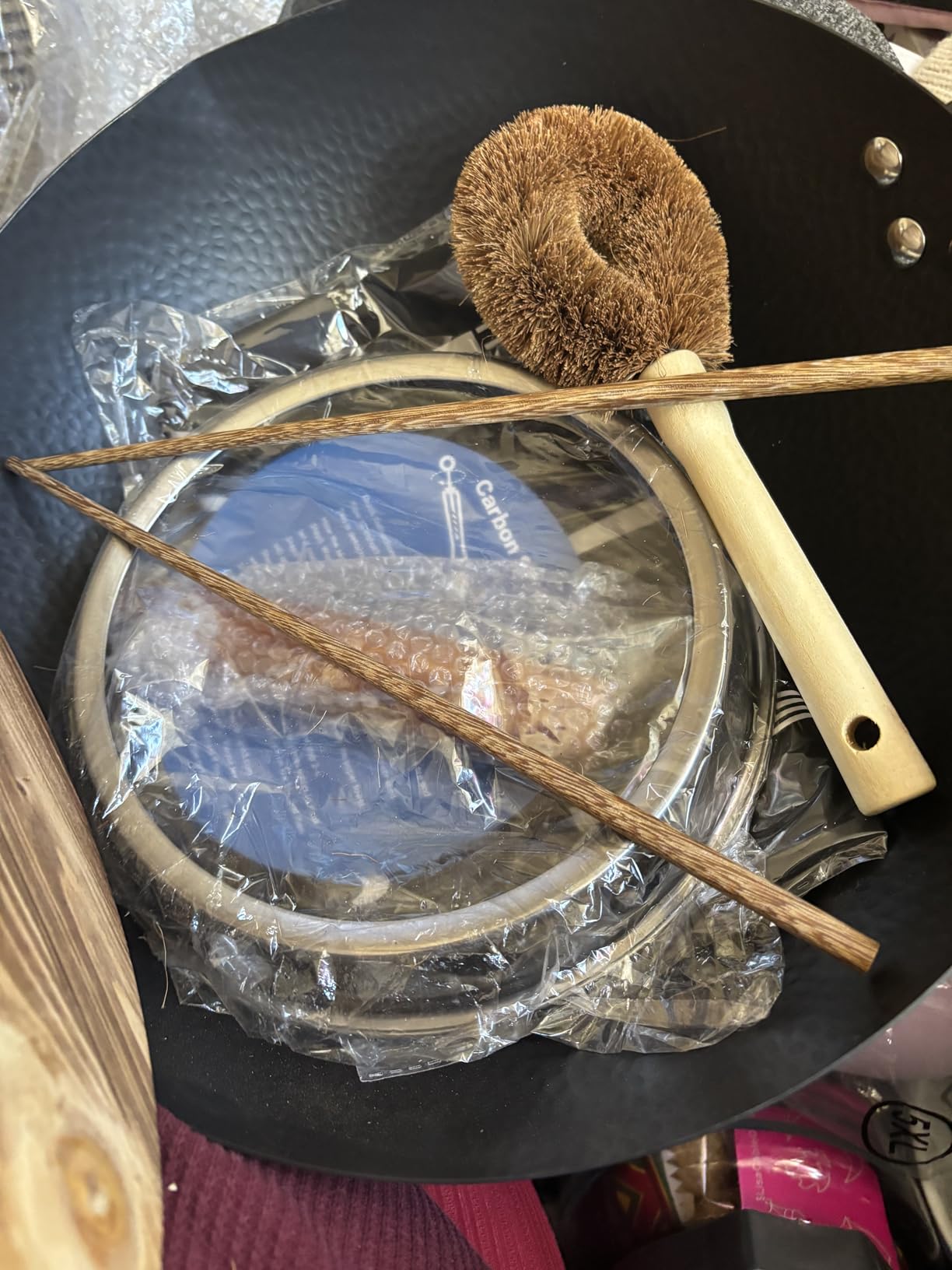 14 Piece Carbon Steel Wok Pan, Woks & Stir-Fry Pans Set with Wooden Lid Cookwares, No Chemical Coated Flat Bottom Chinese Pan for Induction, Electric, Gas, Halogen All Stoves - 12.6'' customer photo 2