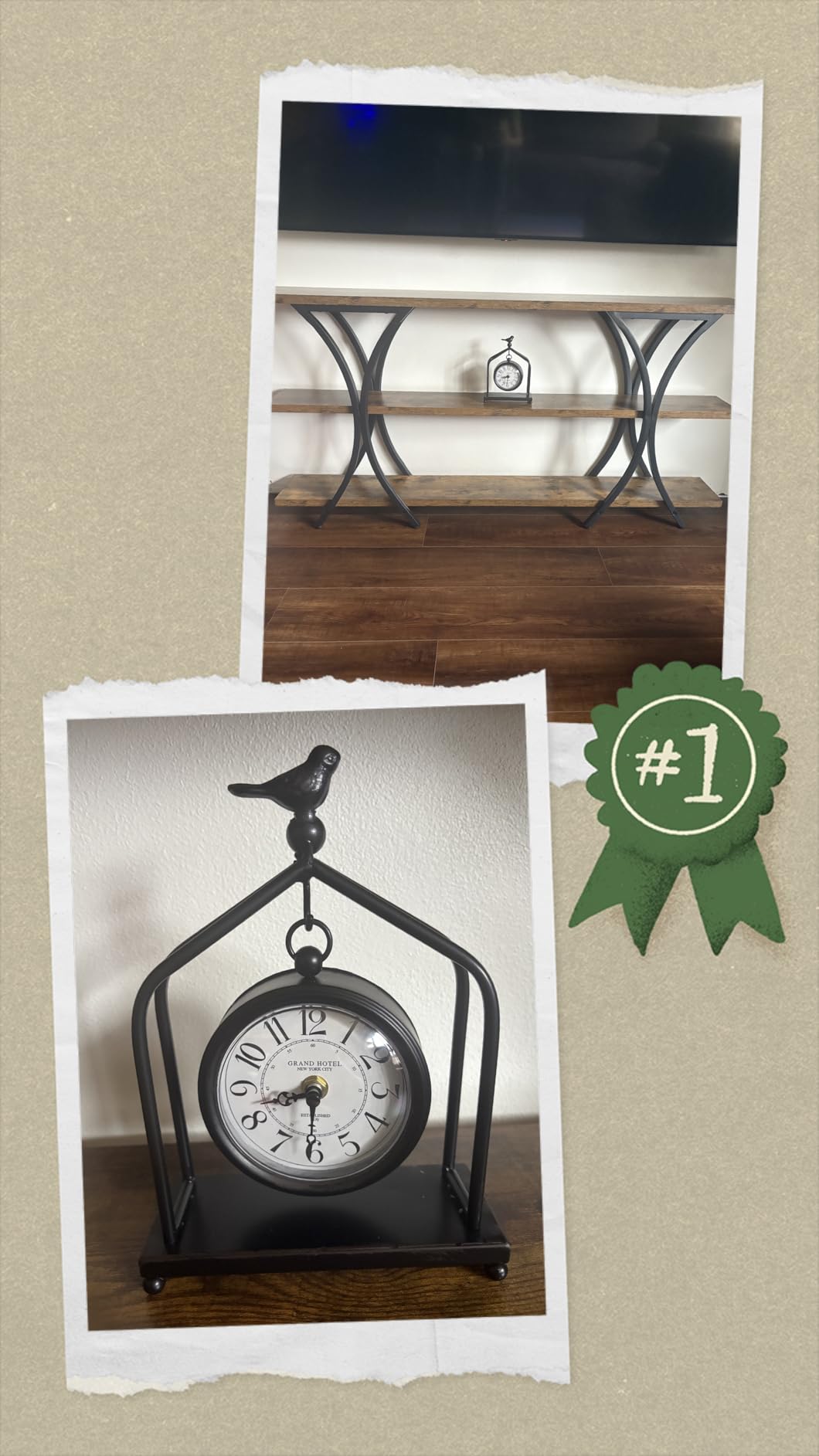 SOFFEE DESIGN 7.5'' x 10'' Mantel Clock Iron Tower Frame, Creative Bird Ornament Tabletop Clock, Silent Clock with Hollow Carved Back Cover for Home Decor, Black customer photo 1