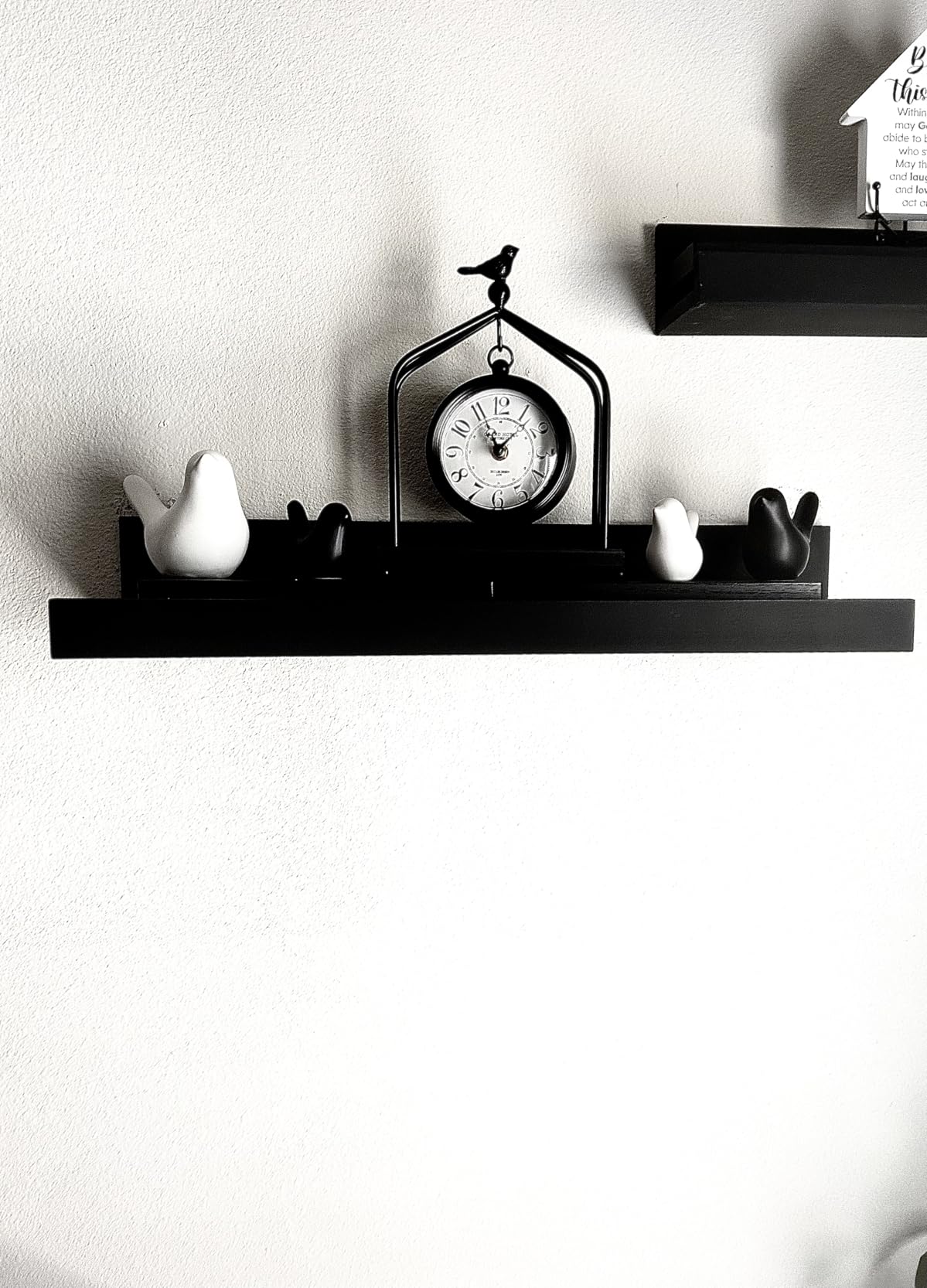 SOFFEE DESIGN 7.5'' x 10'' Mantel Clock Iron Tower Frame, Creative Bird Ornament Tabletop Clock, Silent Clock with Hollow Carved Back Cover for Home Decor, Black customer photo 2