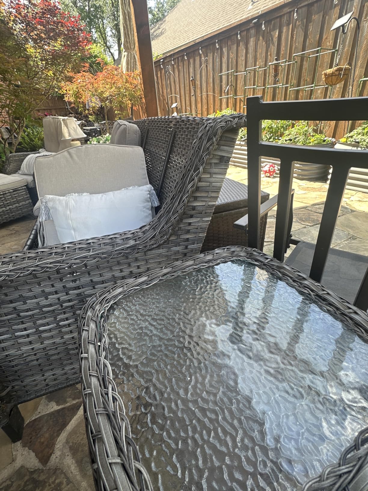 Rilyson Patio Tables Outdoor Coffee Table - Wicker Rattan Coffee Tables with 2-Tier Storage Shelf Side Table for Porch Deck Balcony Garden Outside Rectangle Brown customer photo 2