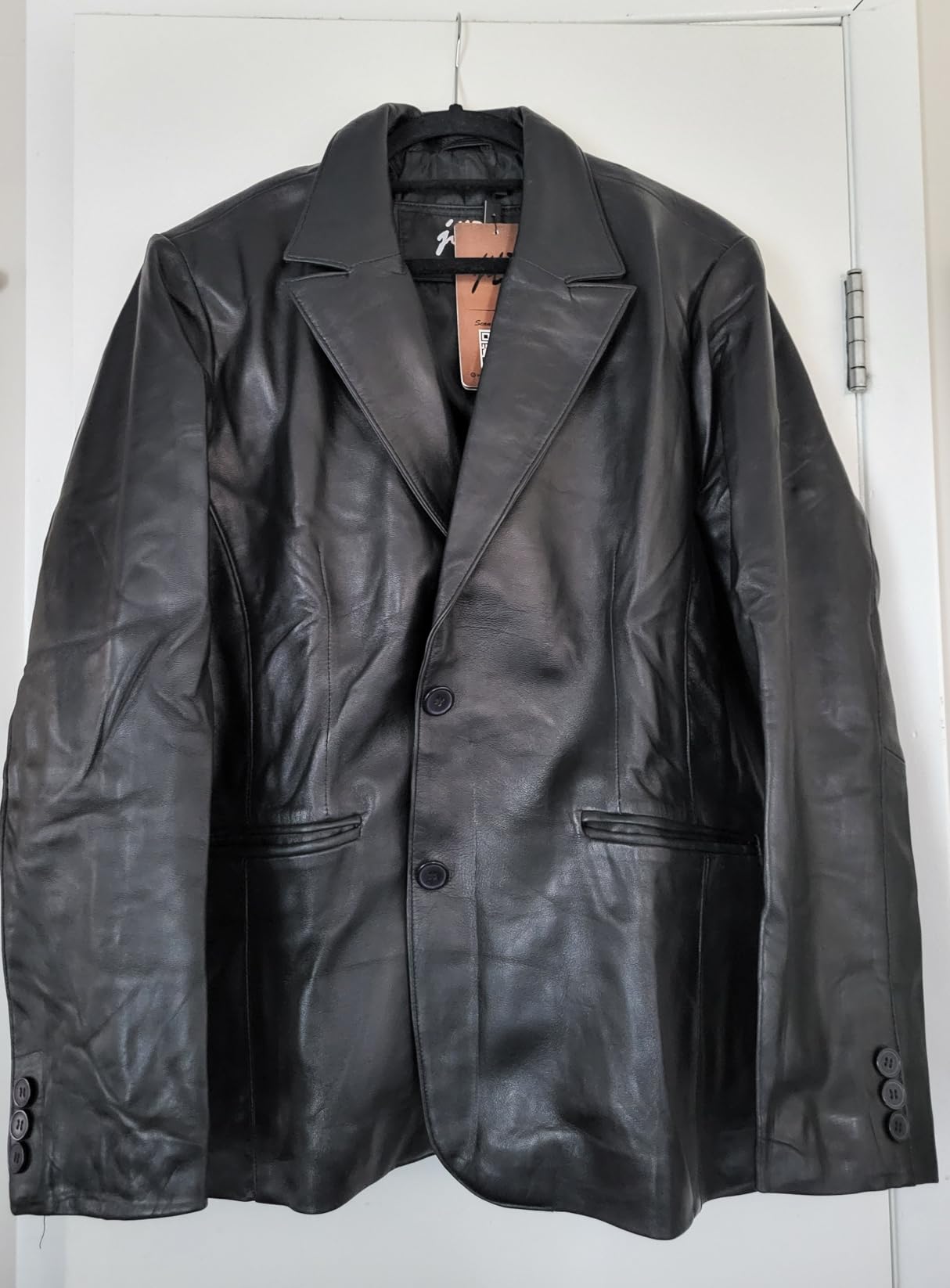 Classic 2-Button Lambskin Leather Blazer Women - Casual Coat Long Sleeves Suit Style Leather Jacket Women customer photo 1