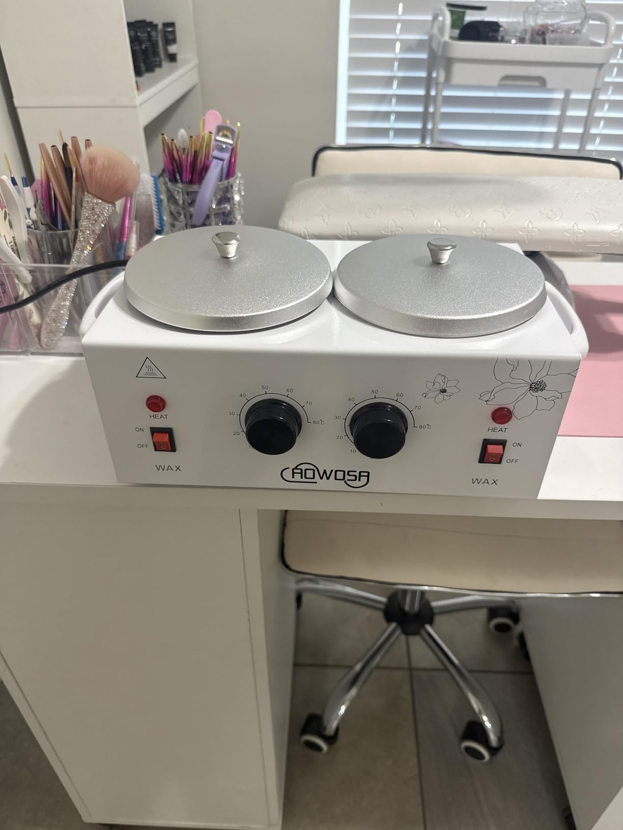 Professional Waxing Kit Wax Warmer Double Pot Wax Heater Machine for Hair Removal, Large Waxing Pot for Spa Salon Beauty Esthetician Home, with Adjustable Temperature Set, 50 Stick & 20 Collar(White) customer photo 2
