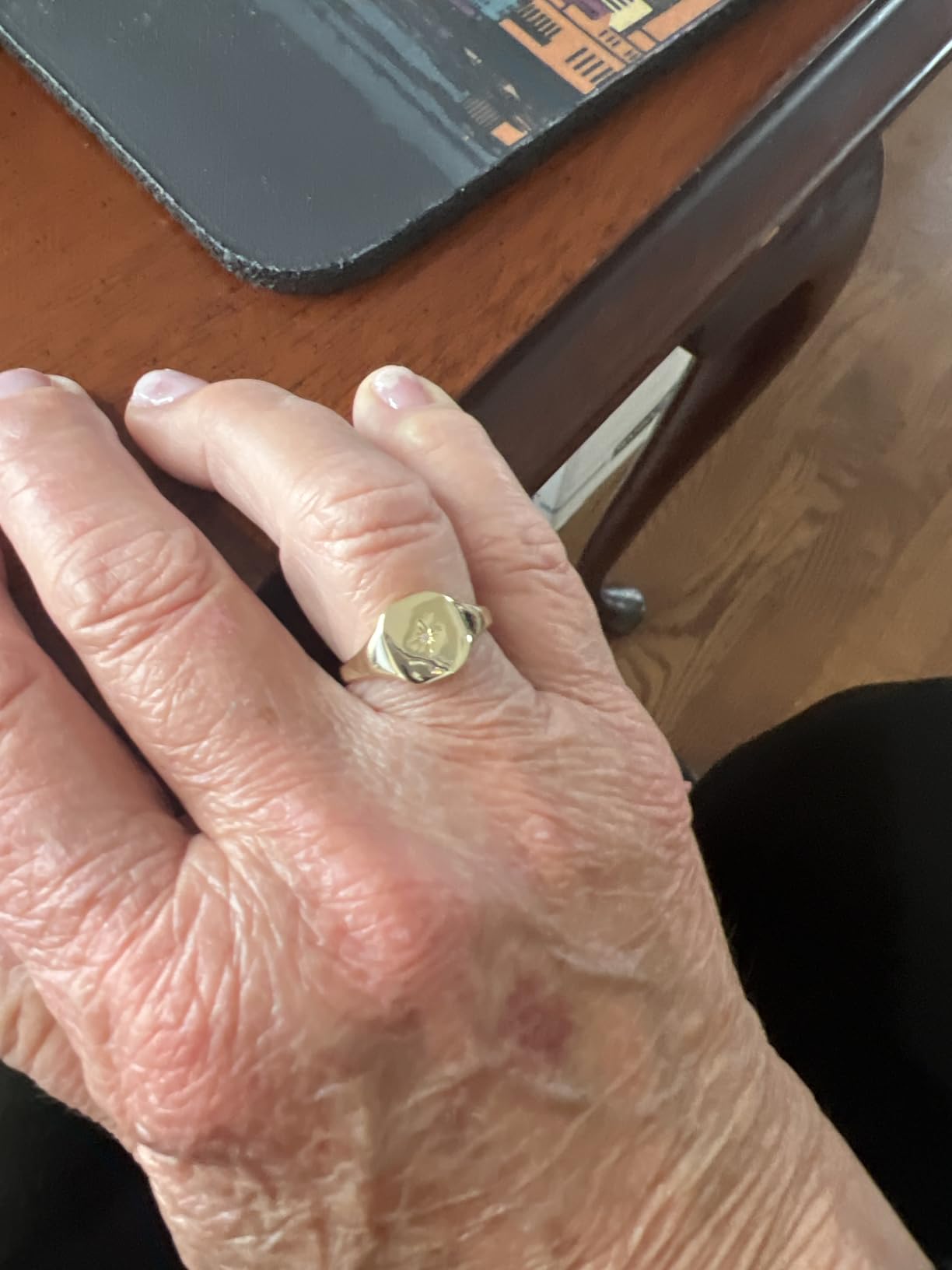 14K Gold Plated Engraved Signet Ring with North Star | Lightweight Thick Statement Rings for Women | Everyday Jewelry customer photo 1