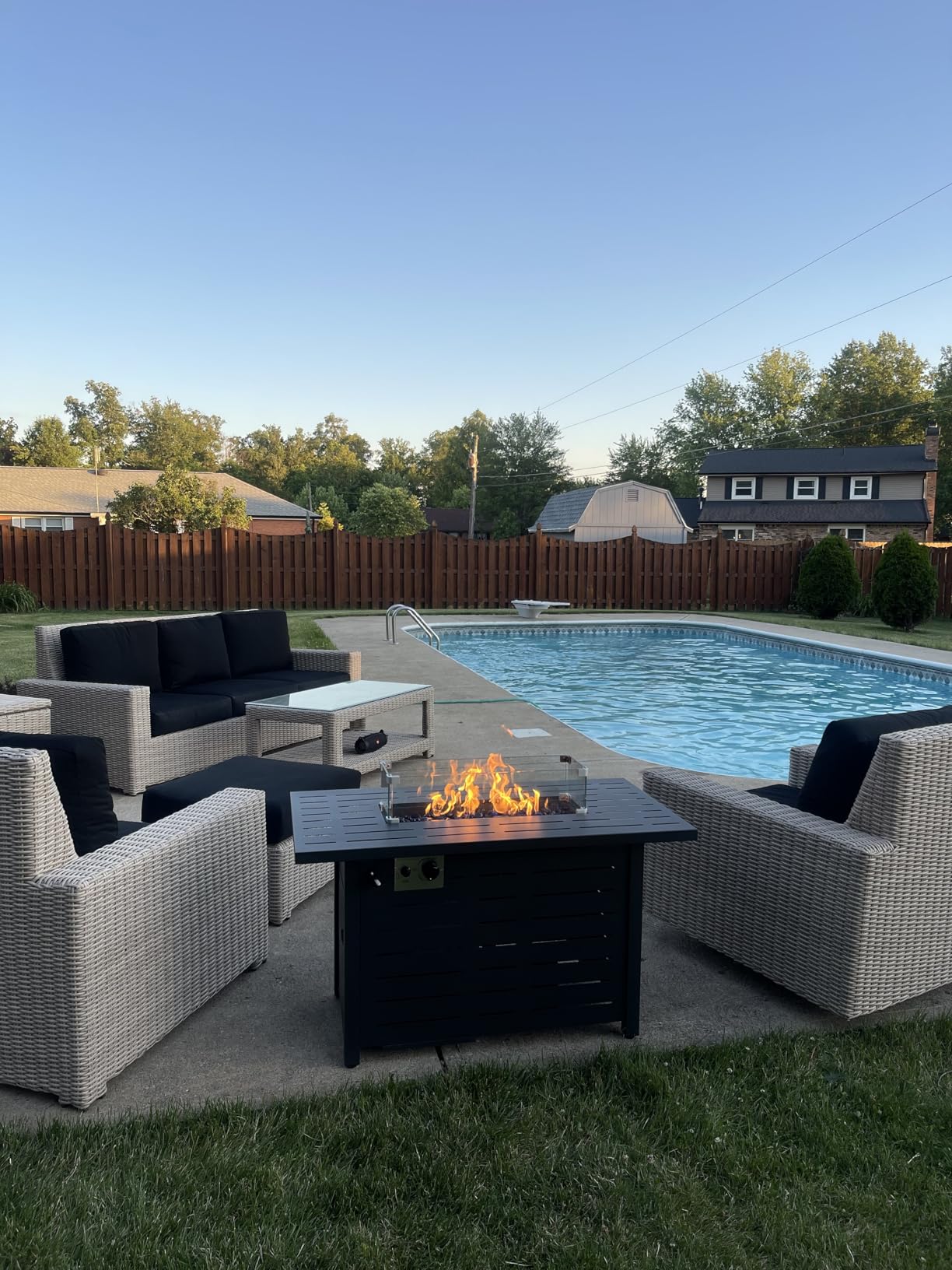 R.W.Flame 43-Inch Propane Fire Pit Table, 50,000 BTU Outdoor Gas Firepit with Waterproof Cover, Glass Stones, Removable Lid, Cup Holders, 2-in-1 Fire Table for Patio, Backyard, Garden, Black customer photo 2