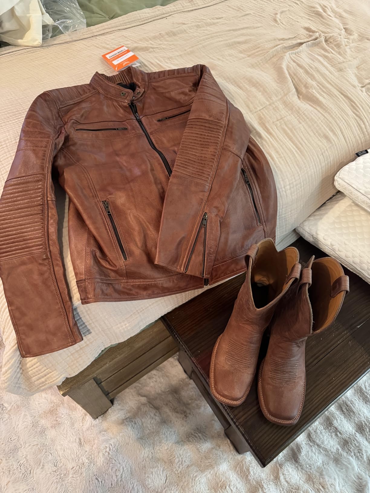 Mens Distressed Tan Brown Genuine Leather Cafe Racer Biker Jacket Retro Style Vintage Jacket customer photo 1