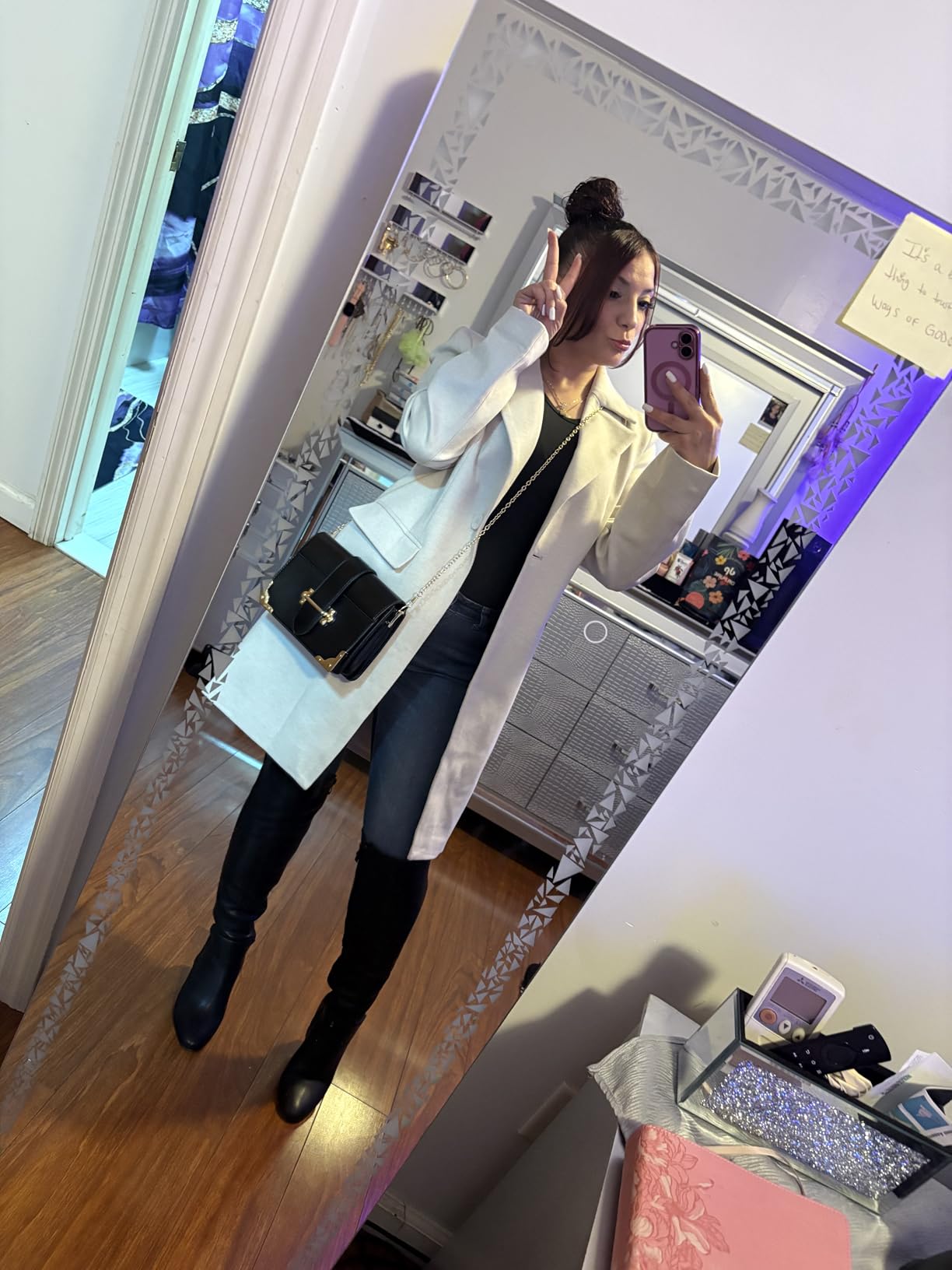 women's Pea Coat Notch Lapel Single Breasted Wool Blend Mid Long Jacket Trench Overcoat customer photo 2