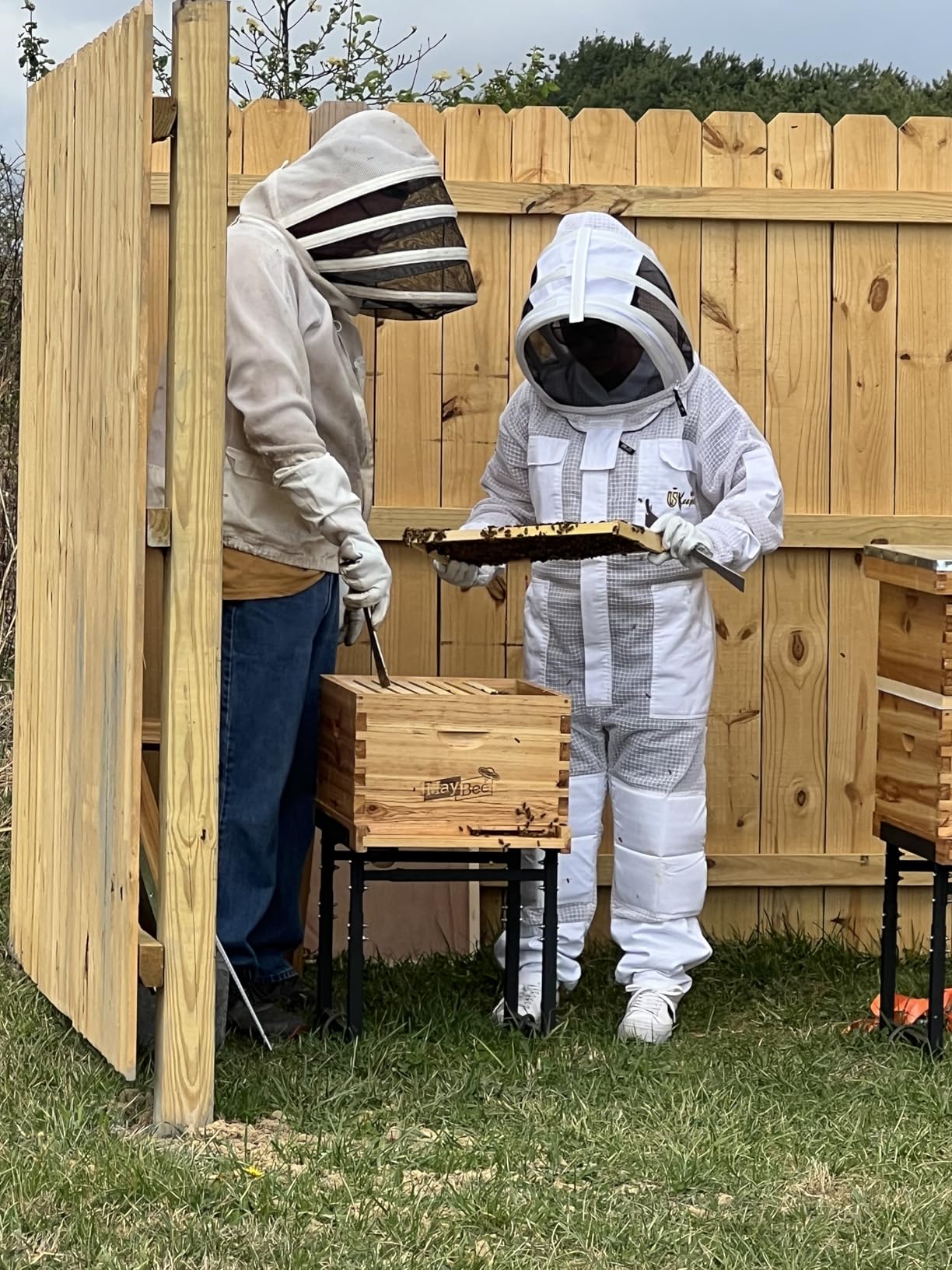 3-Layer Ultra Ventilated Bee Suit for Men & Women - Premium Beekeeping Suit with Bee Gloves & Two Detachable Beekeeping Veils (White L) customer photo 1